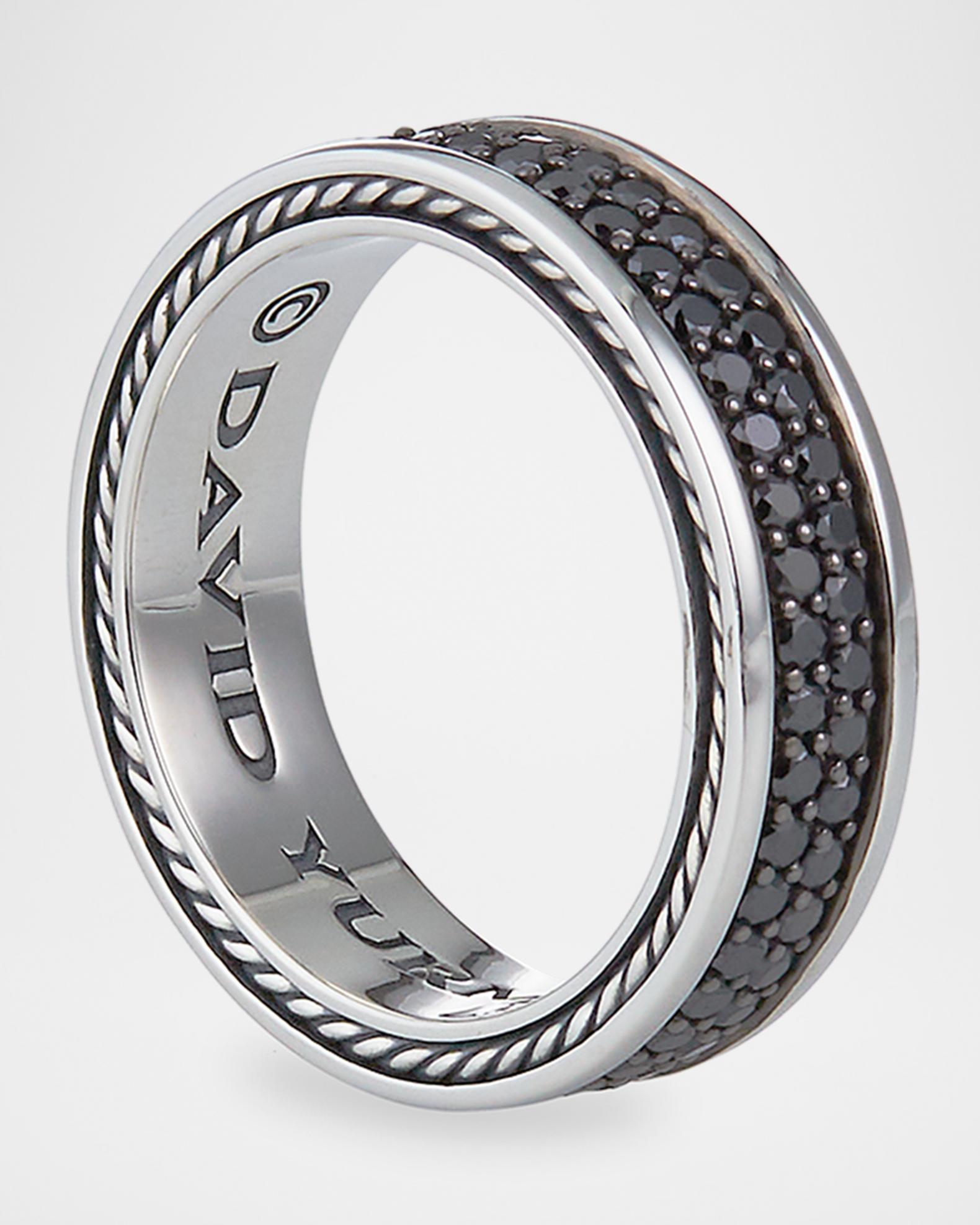 Men's Streamline Two-Row Band Ring with Black Diamonds in Silver ...