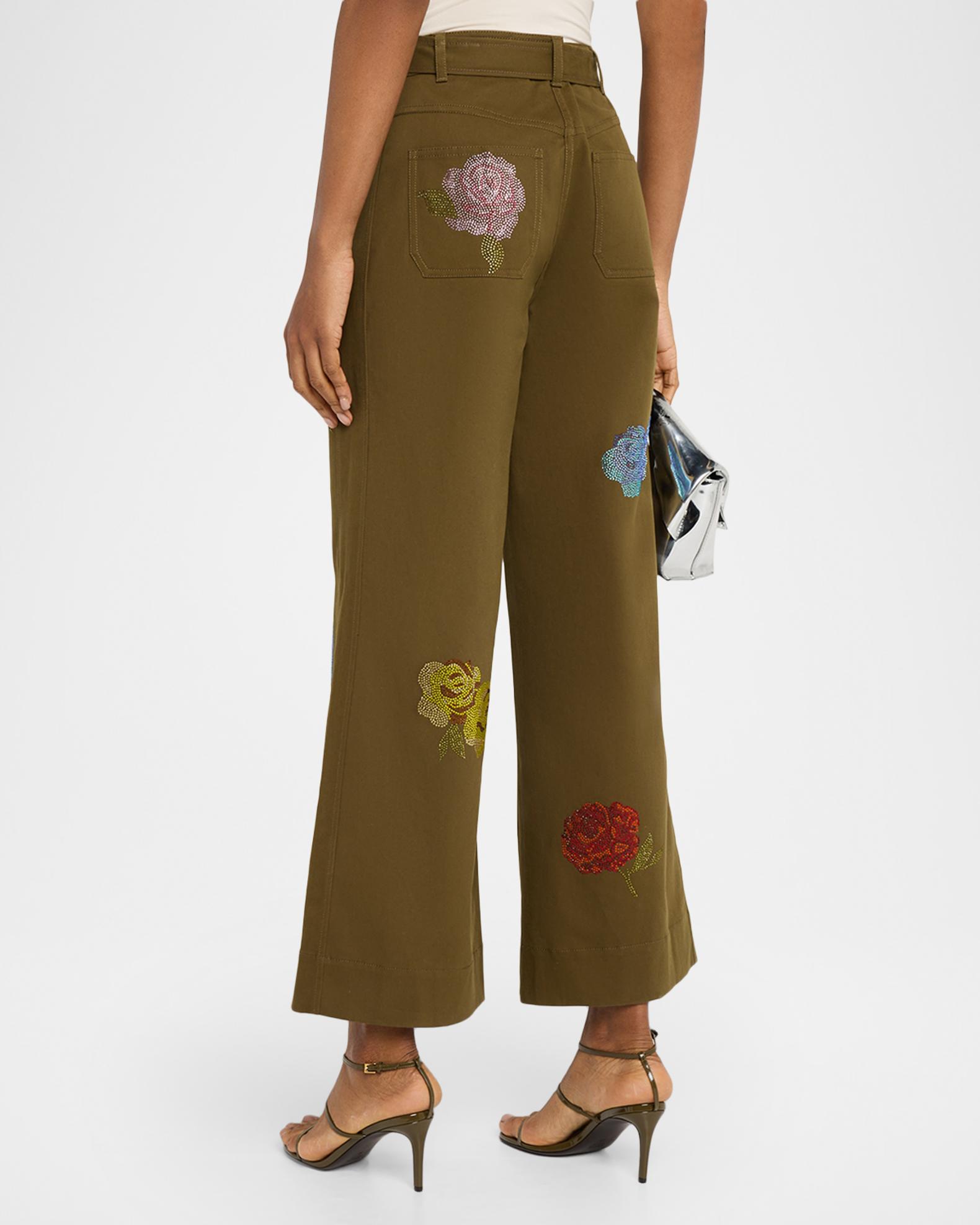 Cinq a Sept Wide-Leg Heatset Roses Pants | Neiman Marcus