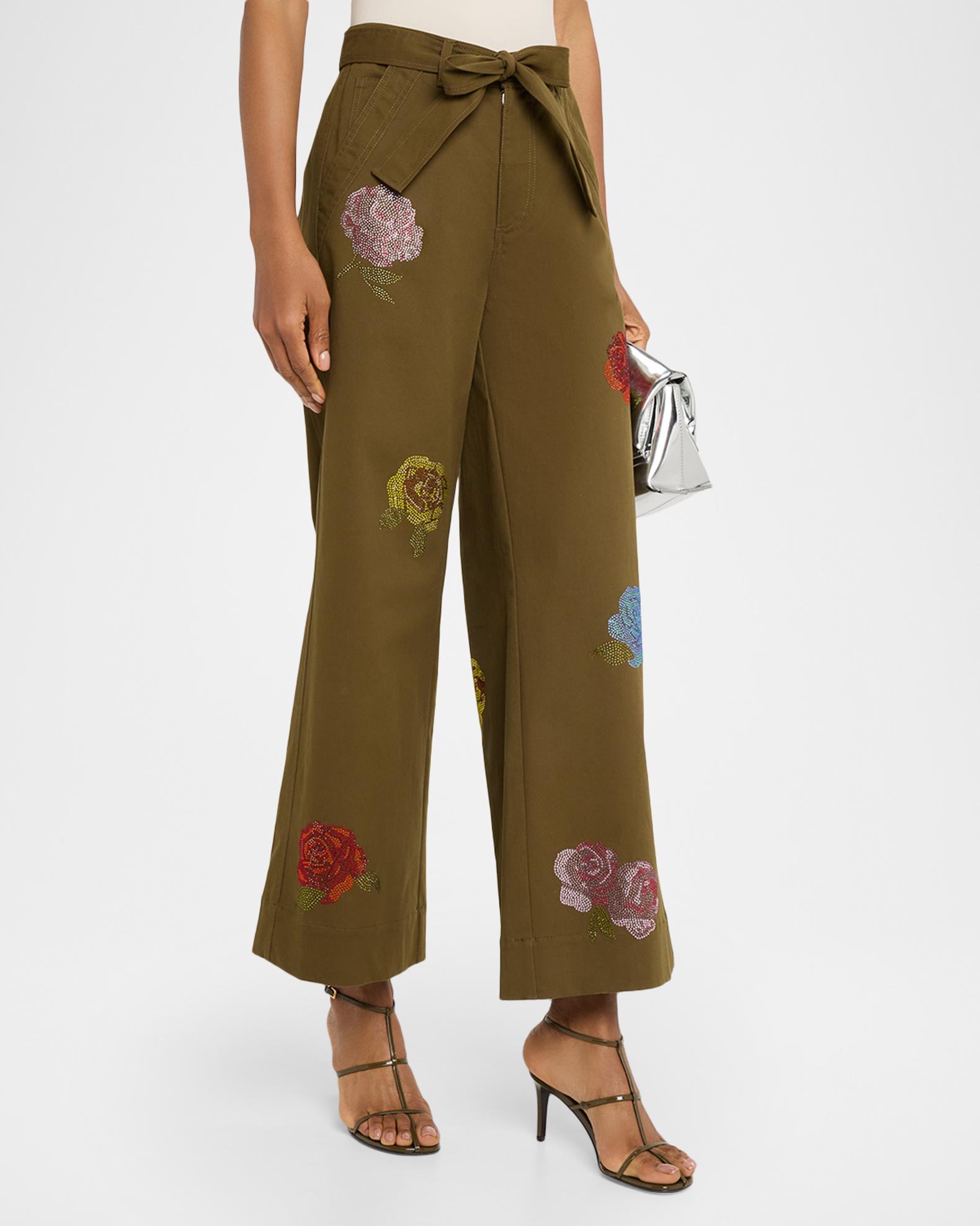 Cinq a Sept Wide-Leg Heatset Roses Pants | Neiman Marcus