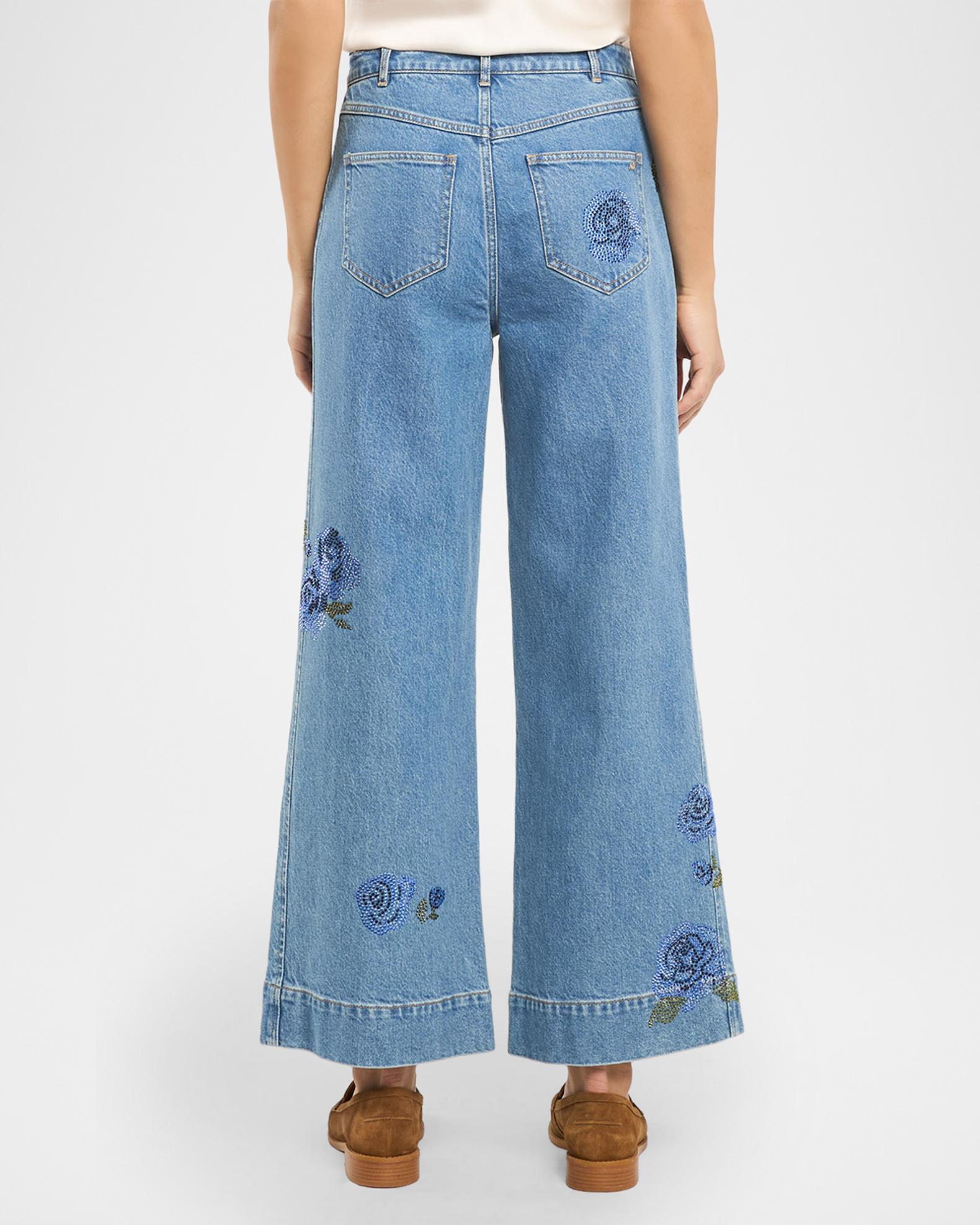 Cinq a Sept Betsy Wide-Leg Heatset Roses Jeans | Neiman Marcus