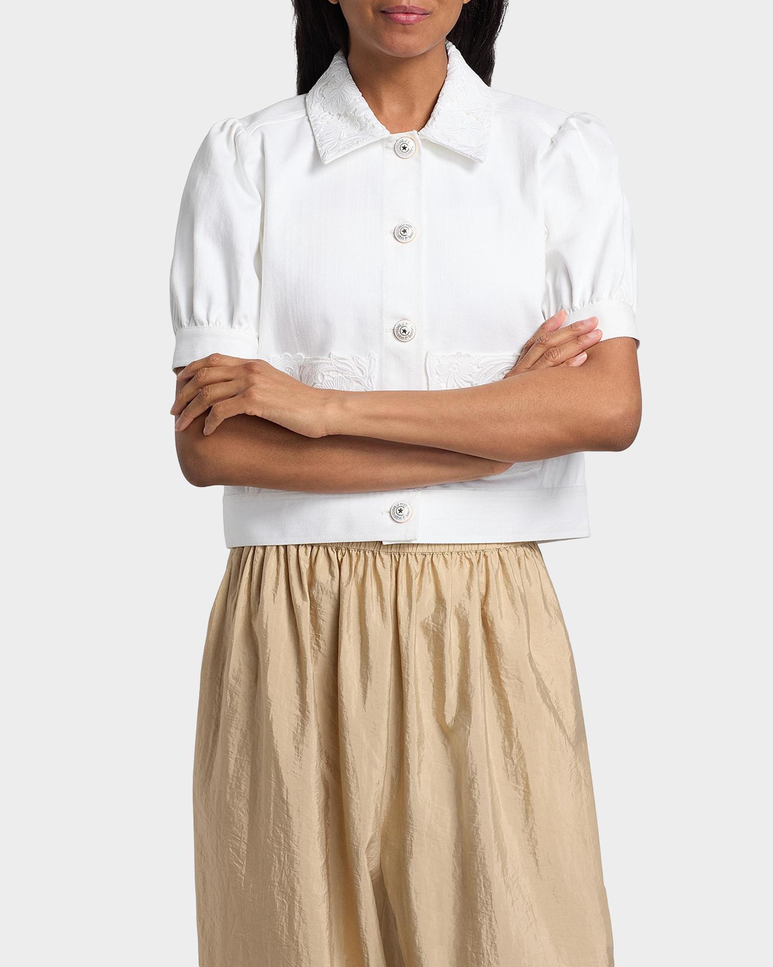 Cinq à Sept Women's Ivana Denim Lace Trim Short-Sleeve Jacket