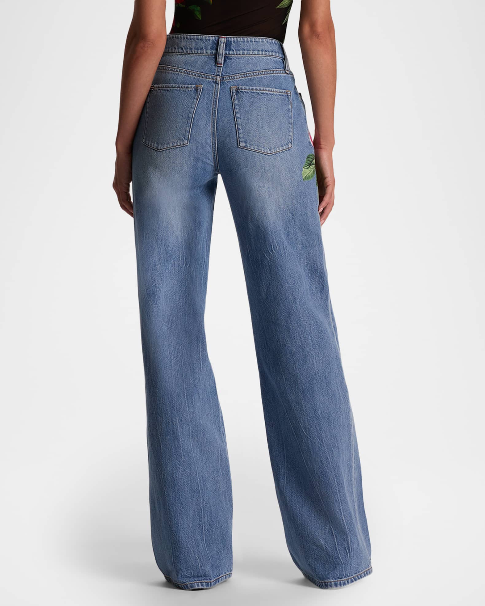 ALICE + OLIVIA Chic Printed Wide-Leg Jeans | Neiman Marcus