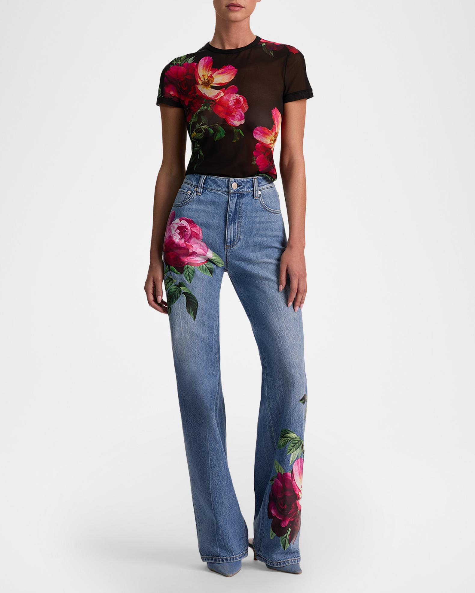 ALICE + OLIVIA Tess Mesh Crewneck Tee | Neiman Marcus