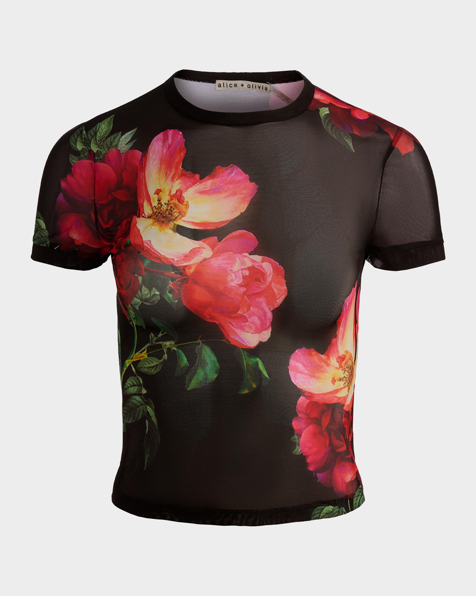 ALICE + OLIVIA Tess Mesh Crewneck Tee | Neiman Marcus