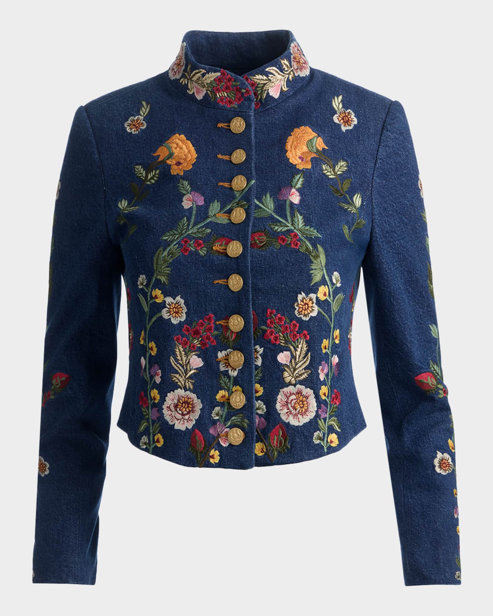 2/28迄※alice + olivia ミリタリージャケット XS 美品 Alice + Olivia Emerson Embroidered Denim Military Jacket | Neiman