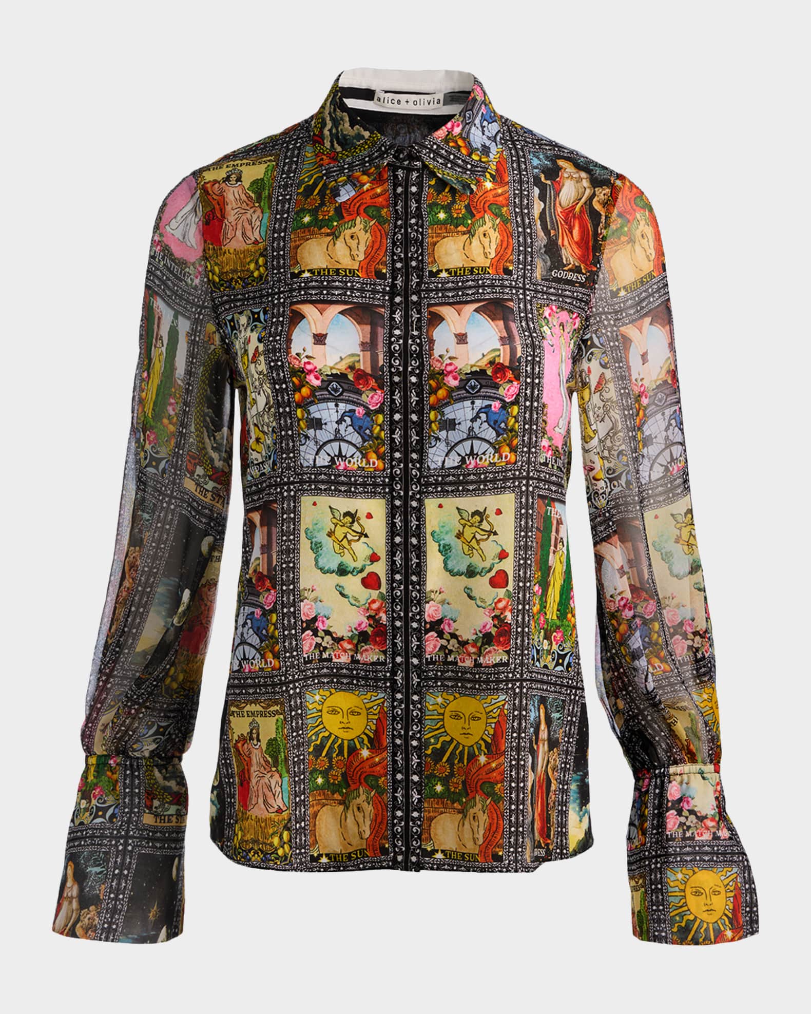 ALICE + OLIVIA Enchanted Tarot Wan Slit-Cuff Blouse | Neiman Marcus