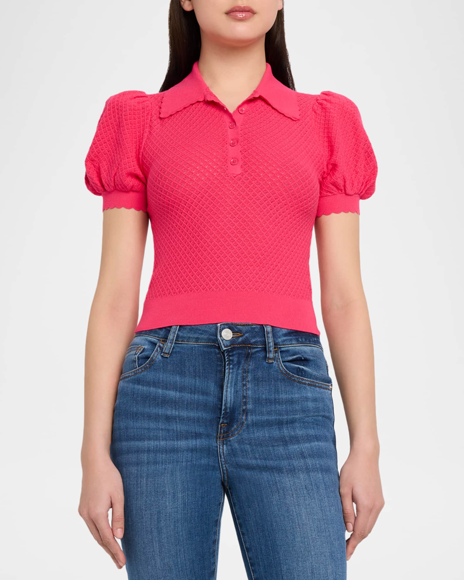 ALICE + OLIVIA Ramona Pointelle Knit Polo | Neiman Marcus