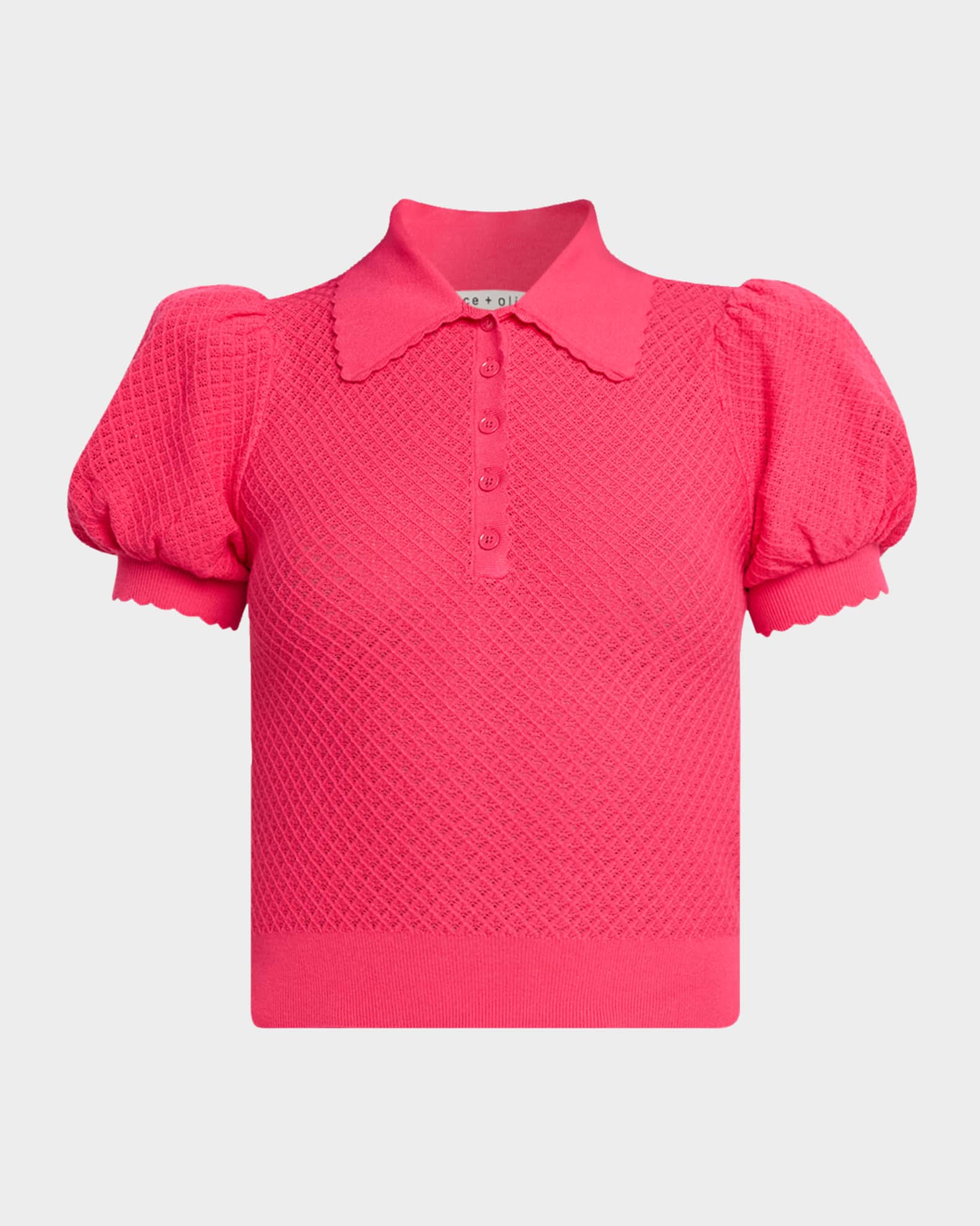 ALICE + OLIVIA Ramona Pointelle Knit Polo | Neiman Marcus
