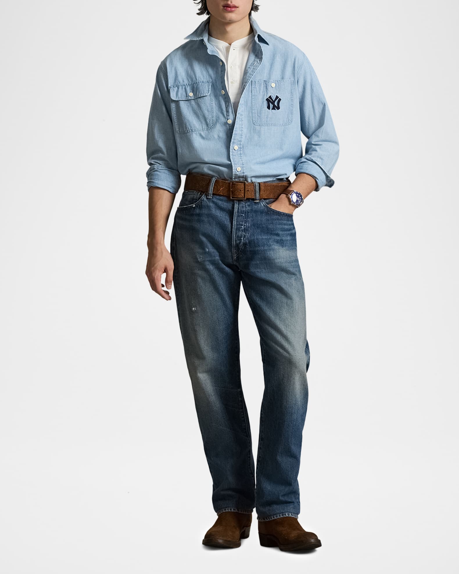 Polo Ralph Lauren x Yankees Men's Chambray Embroidered Logo Work