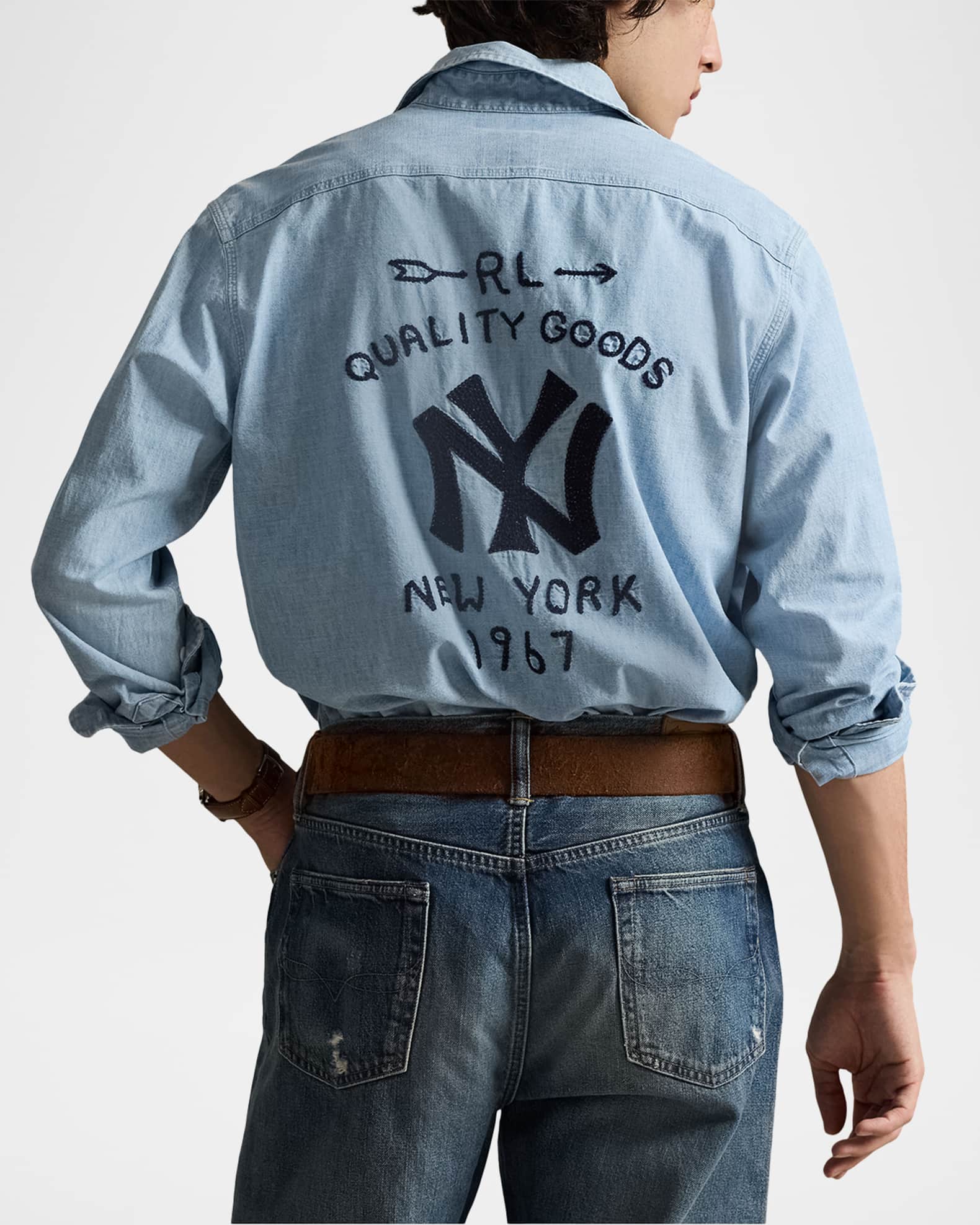 Polo Ralph Lauren x Yankees Men's Chambray Embroidered Logo Work