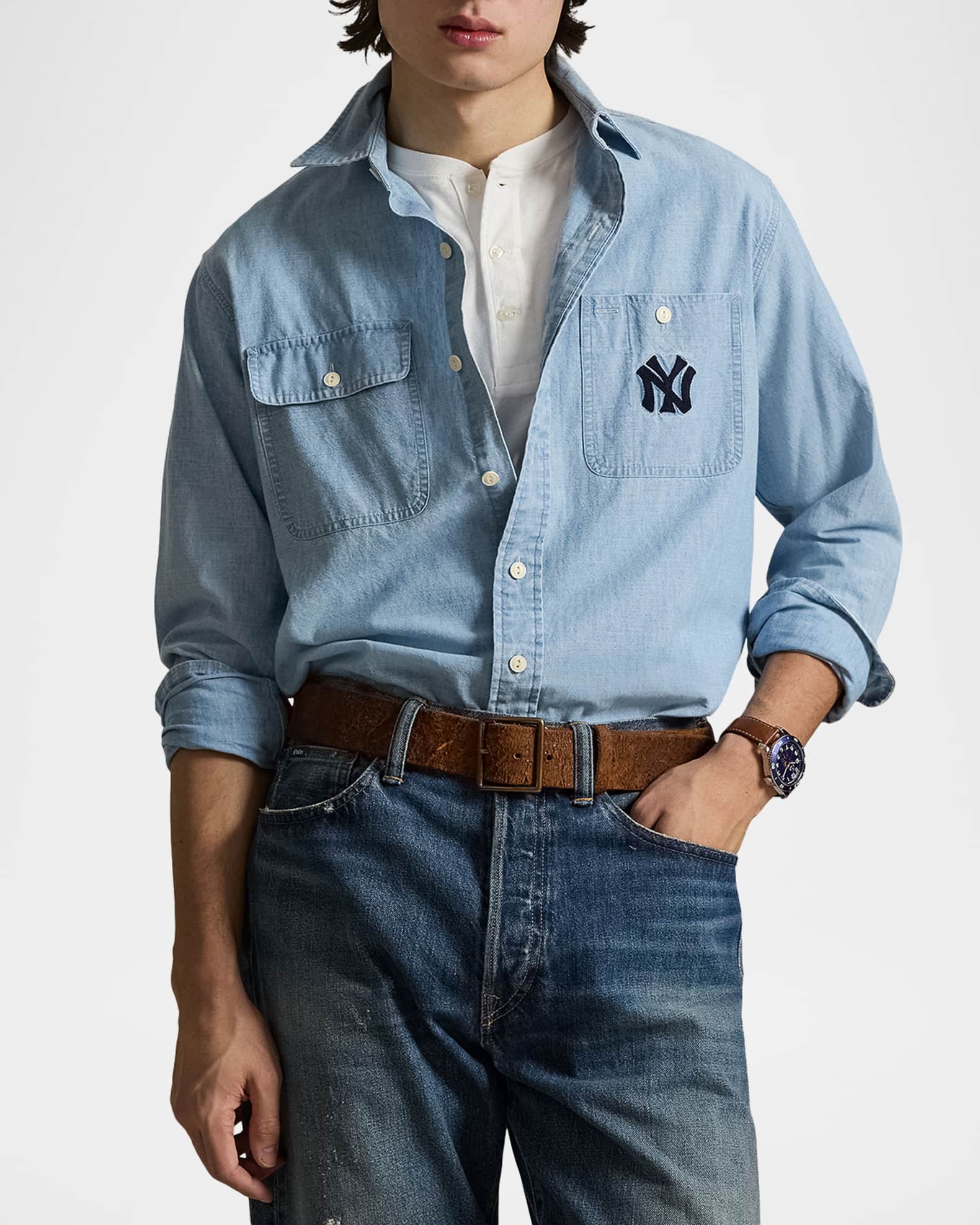 Polo Ralph Lauren x Yankees Men's Chambray Embroidered Logo Work