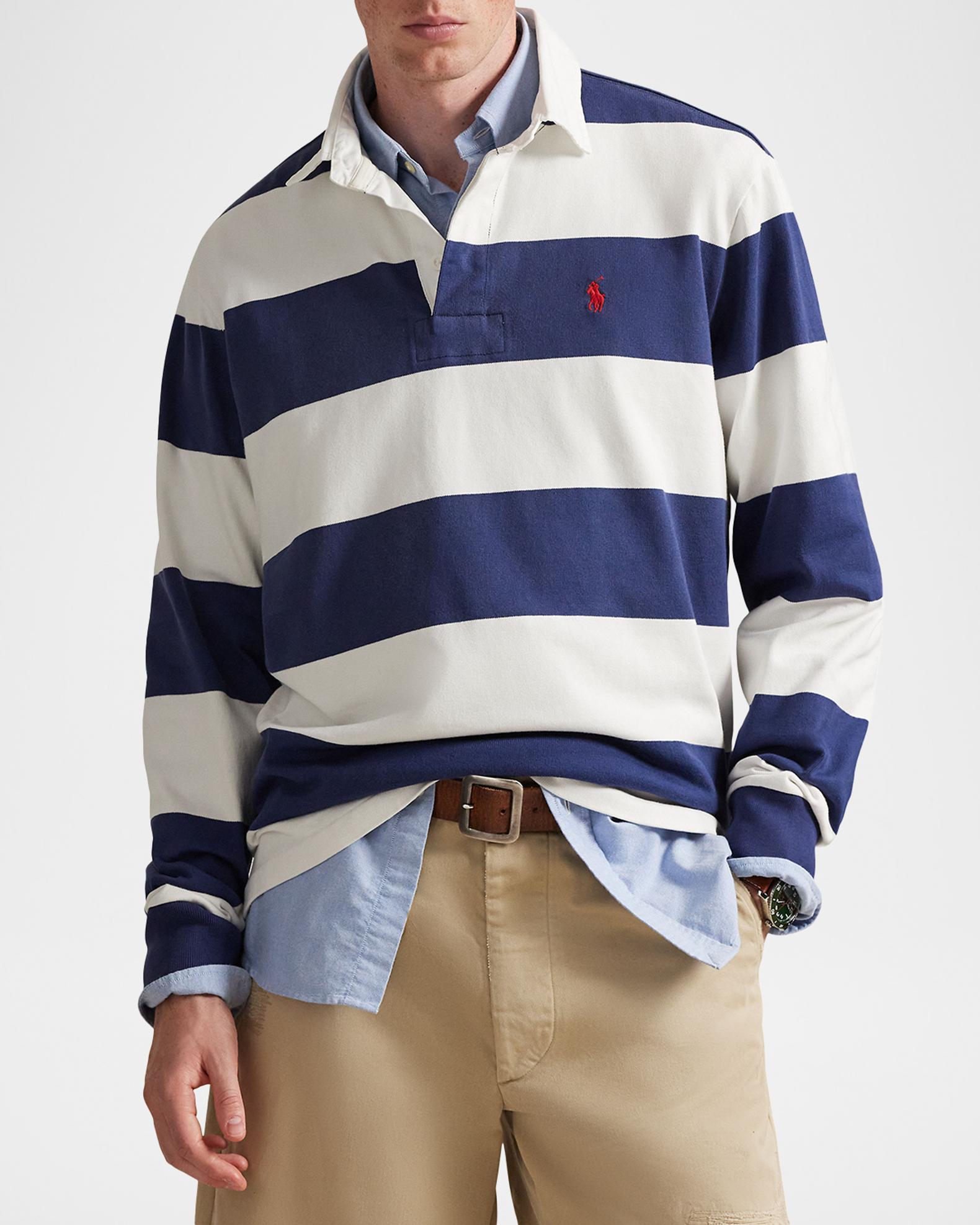 Men's Iconic Stripe Cotton Long-Sleeve Rugby Shirt | Neiman Marcus