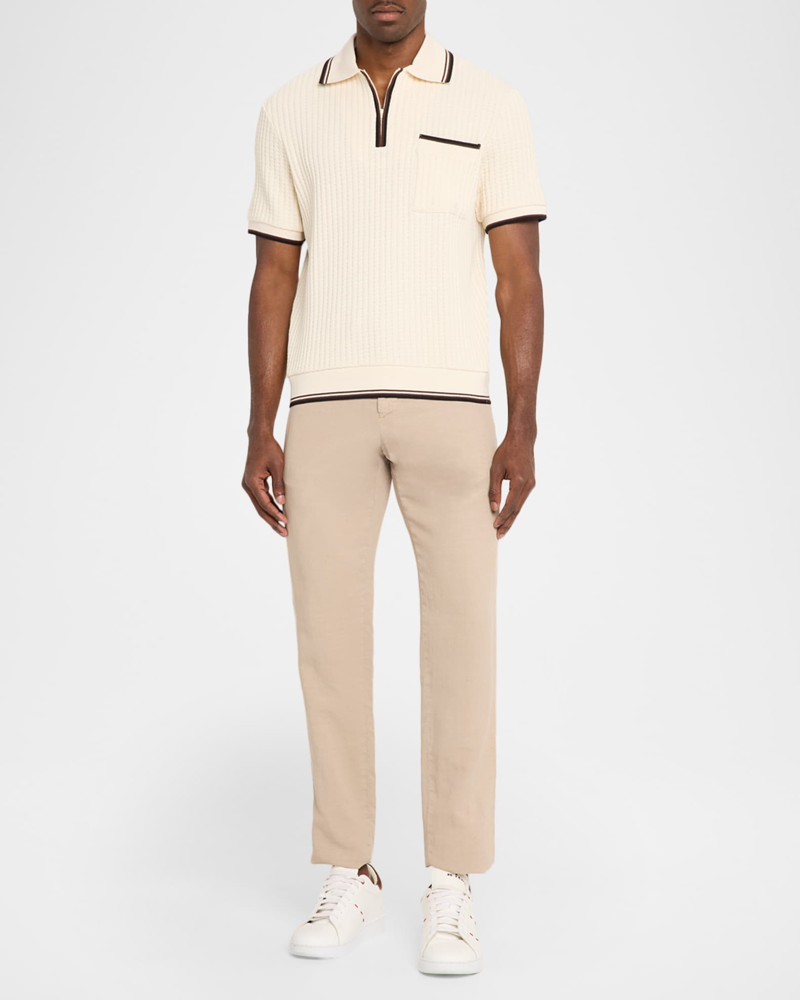 Mackage Men's Estaban Crochet Knit Polo Shirt | Neiman Marcus