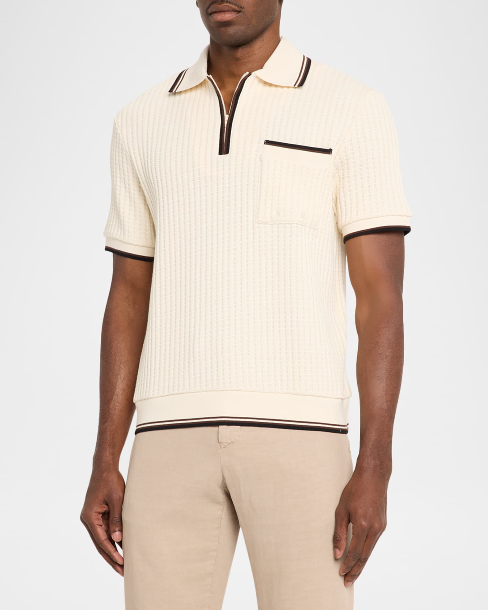 Mackage Men's Estaban Crochet Knit Polo Shirt | Neiman Marcus
