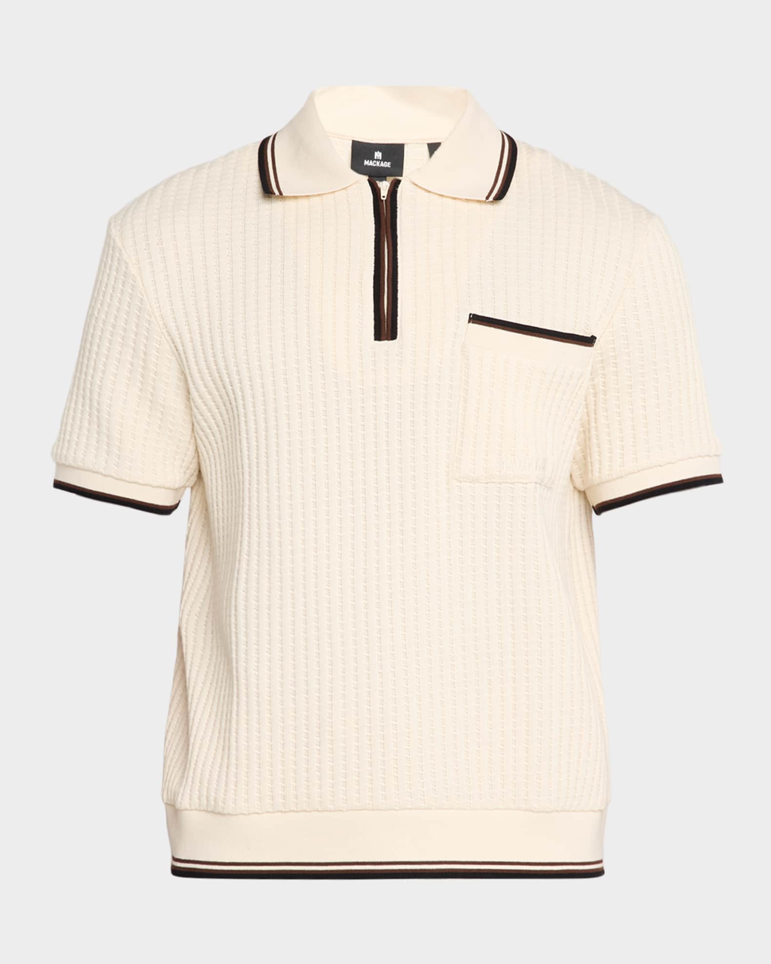 Mackage Men's Estaban Crochet Knit Polo Shirt | Neiman Marcus
