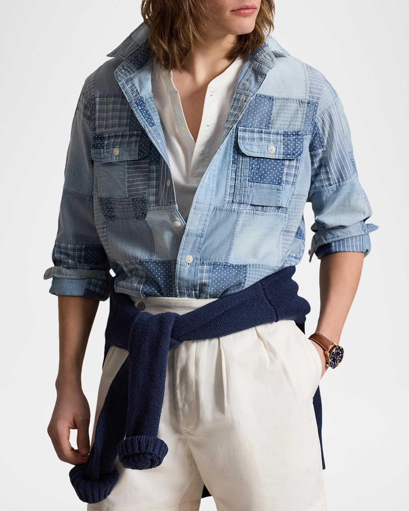 Polo Ralph Lauren Men's Indigo Patchwork Cotton Work Shirt