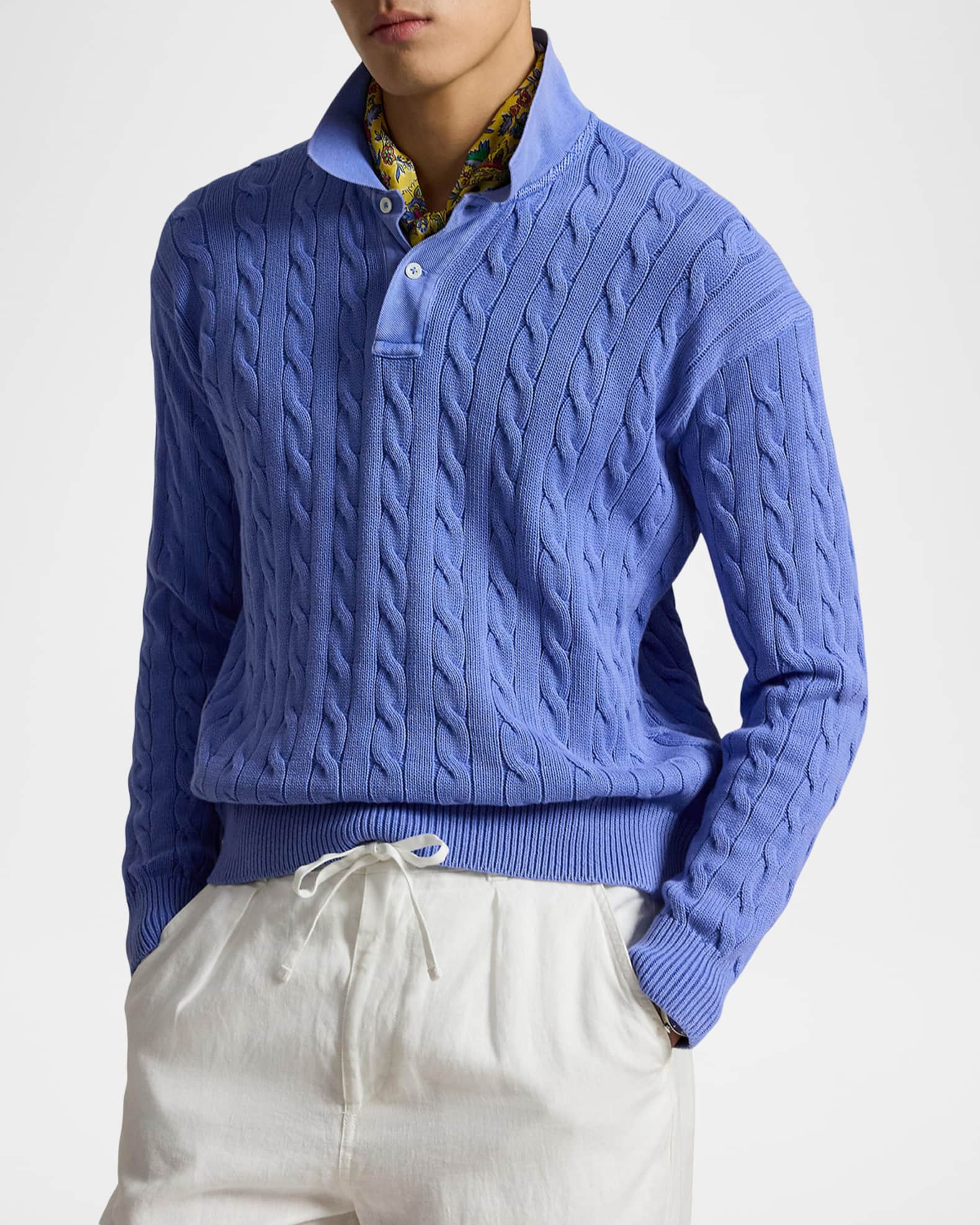 Polo Ralph Lauren Men's Relaxed Fit Cable-Knit Cotton Polo Sweater | Neiman  Marcus