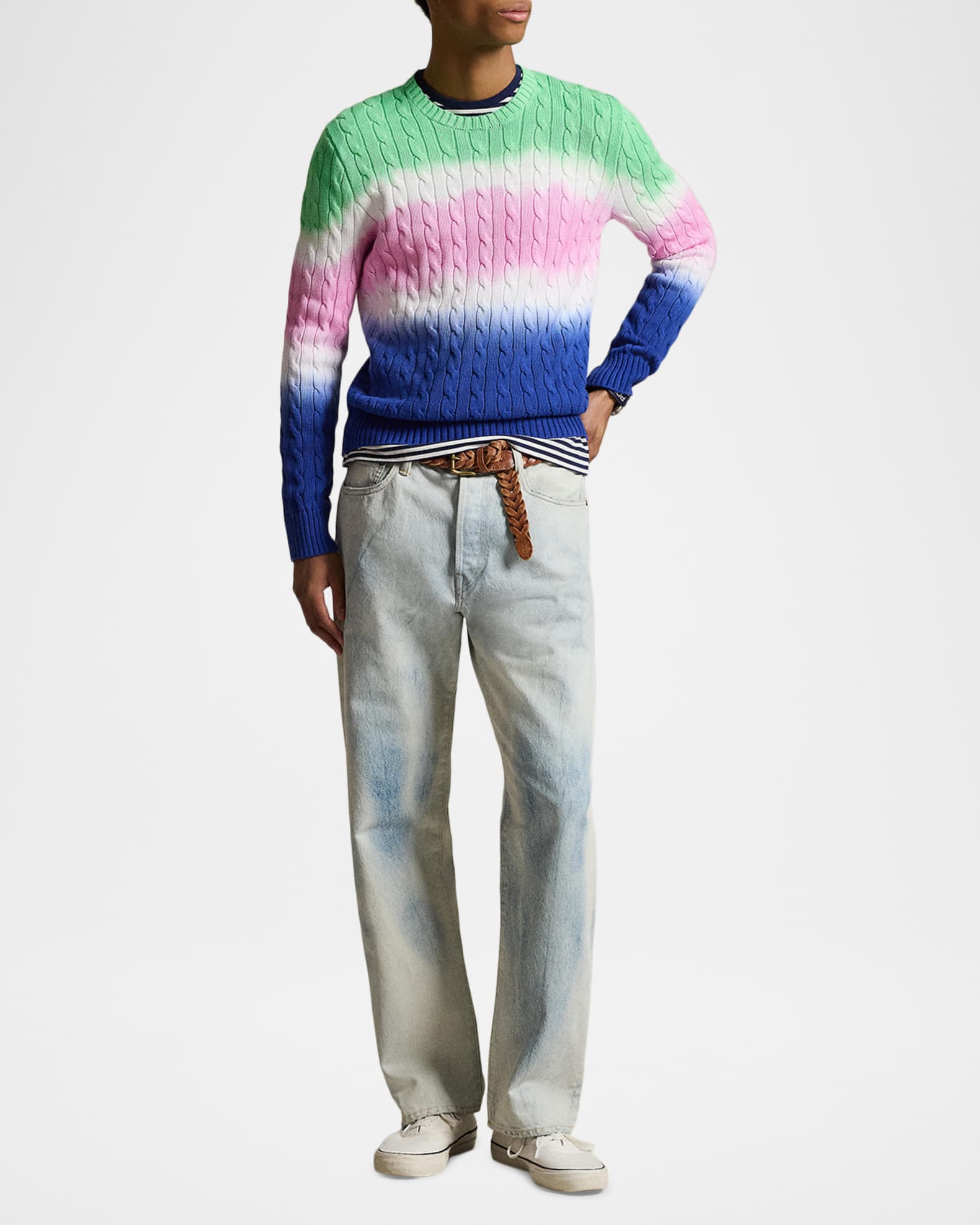 Polo Ralph Lauren タイダイ柄　アンドリュー　36×30 Polo Ralph Lauren Men's Dip-Dyed Cable-Knit Cotton Crewneck