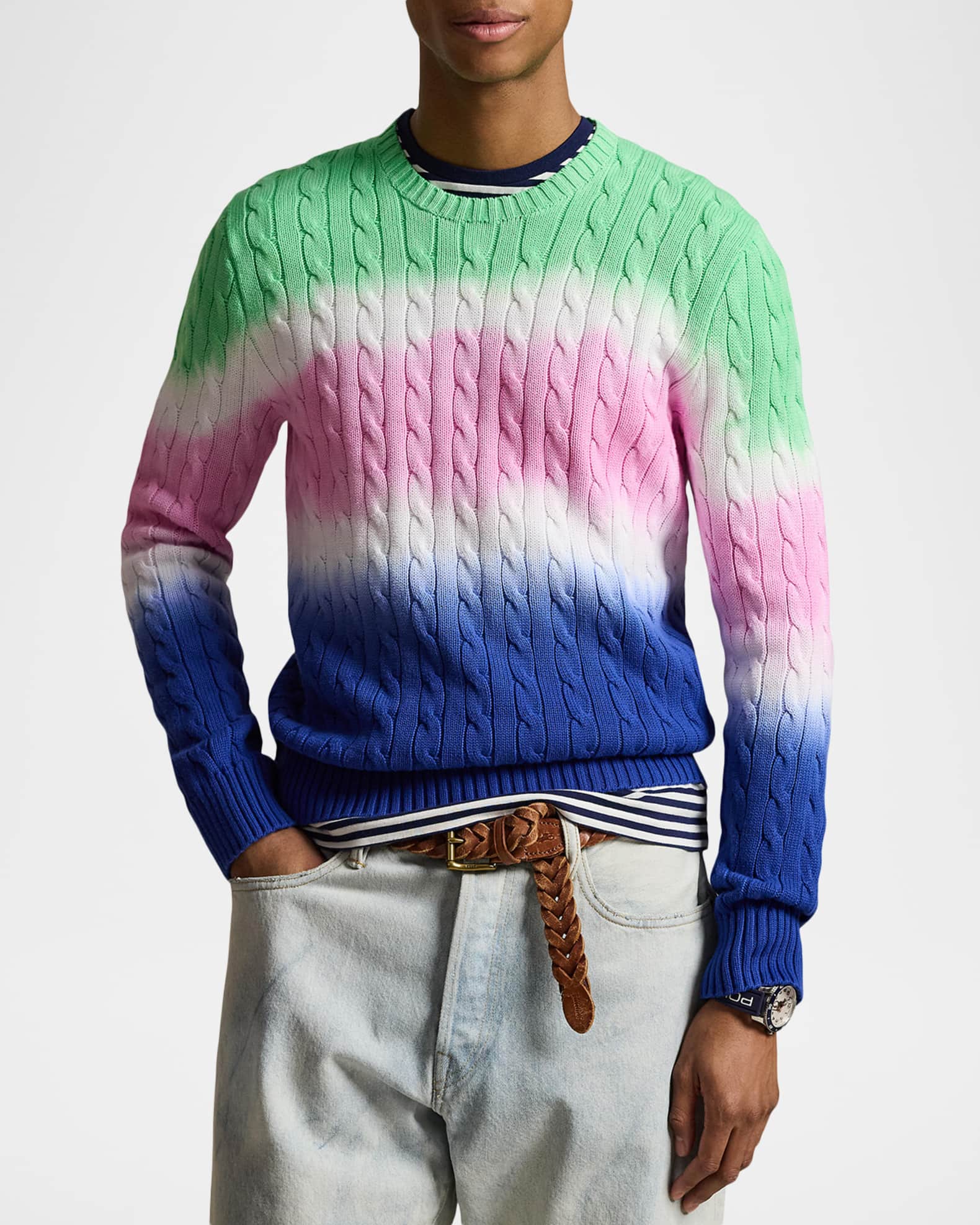 Ralph Lauren キャンディーディッシュ Polo Ralph Lauren Men's Dip-Dyed Cable-Knit Cotton Crewneck
