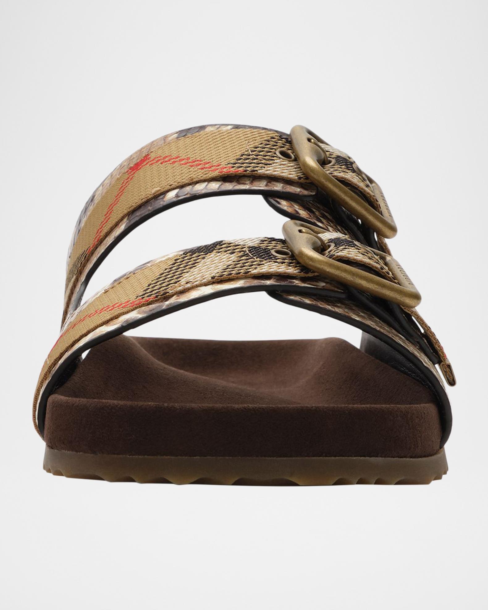 Burberry Urchin Python-Printed Leather Dual Buckle Slide Sandals ...