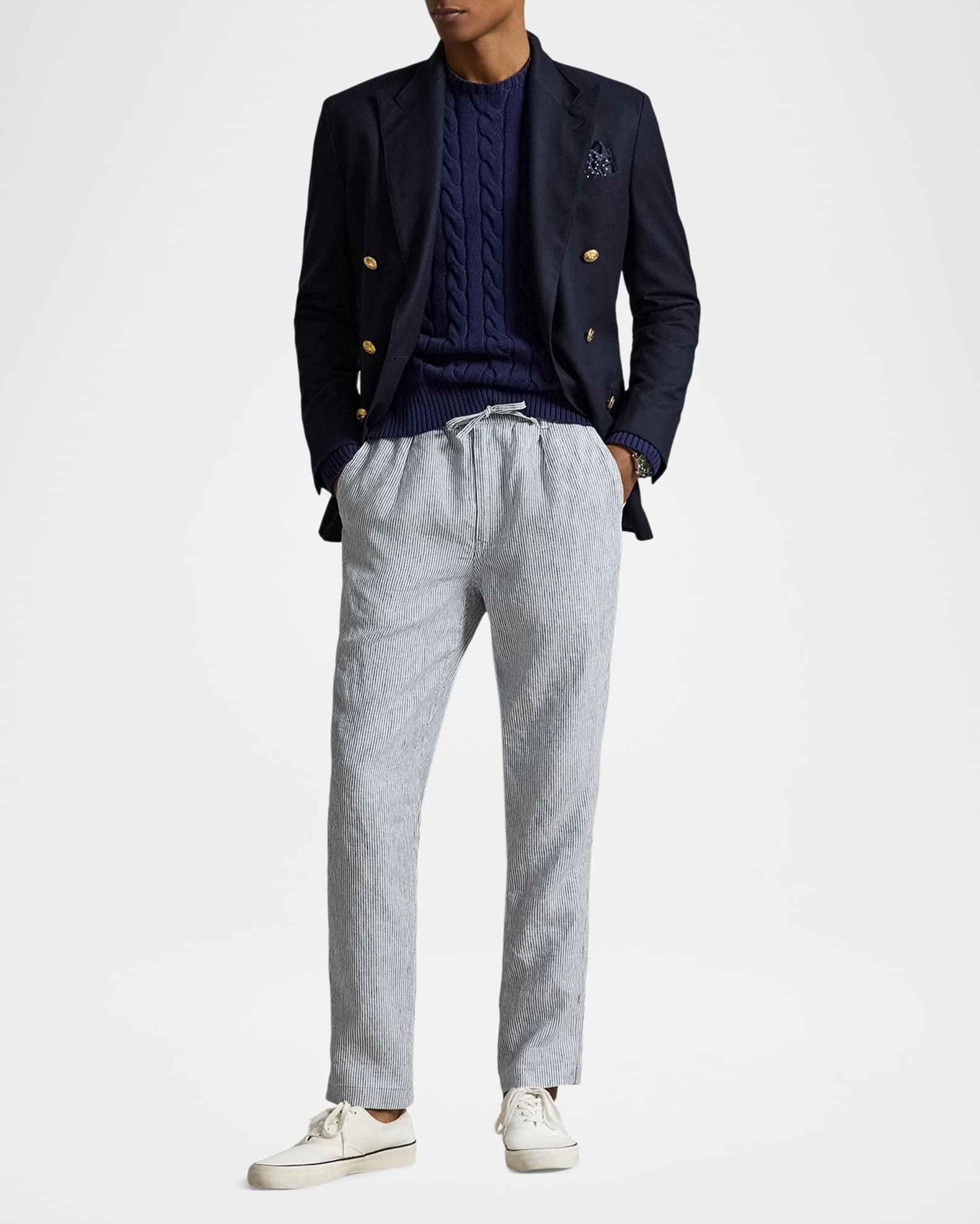 Polo Ralph Lauren Men's Lateef Striped Linen Slim-Fit Drawstring Trousers |  Neiman Marcus
