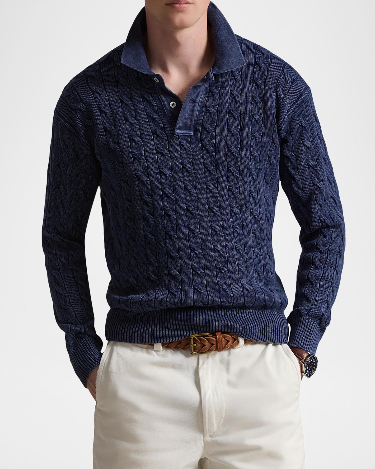 Polo Ralph Lauren Men's Relaxed Fit Cable-Knit Cotton Polo Sweater