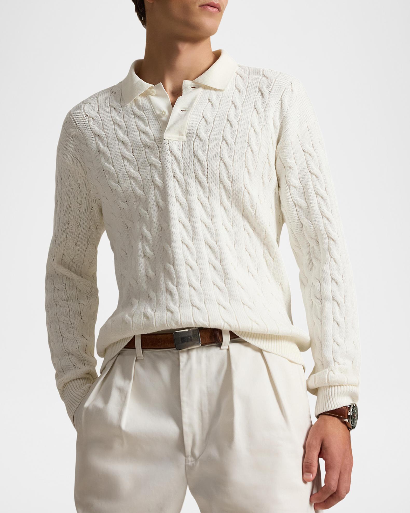 Polo Ralph Lauren Men's Relaxed Fit Cable-Knit Cotton Polo Sweater