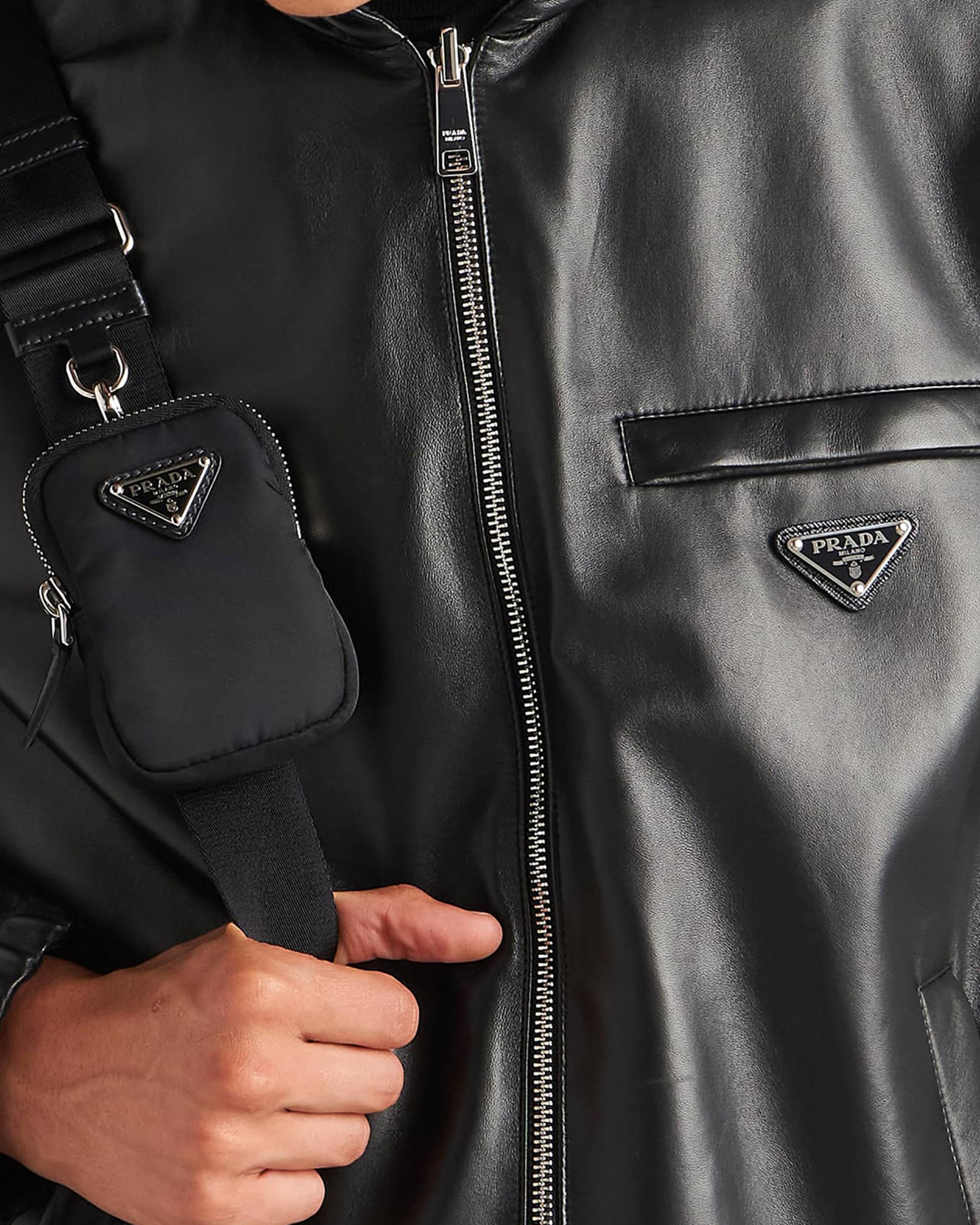 Prada Men's Reversible Nappa Leather & Re-Nylon Jacket | Neiman Marcus