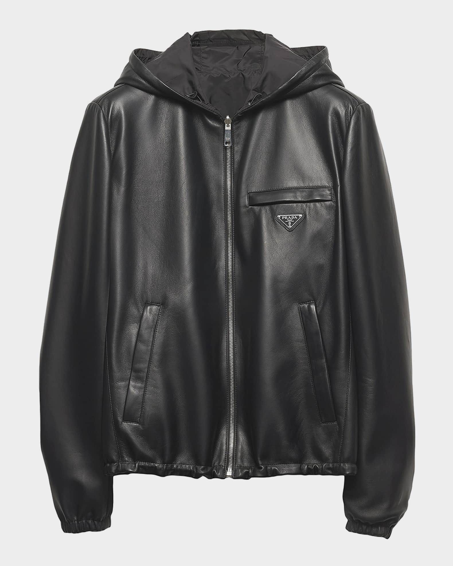 専用 PRADA Leather & Knit Jacket IT46 Prada Men's Reversible Nappa Leather & Re-Nylon Jacket | Neiman Marcus