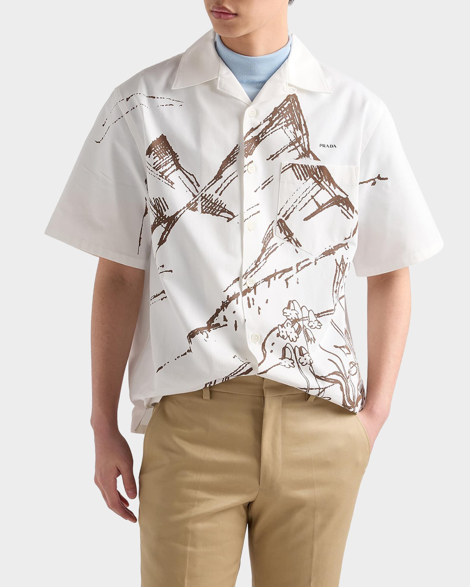 Prada Men's Mountain-Print Cotton Bowling Shirt | Neiman Marcus