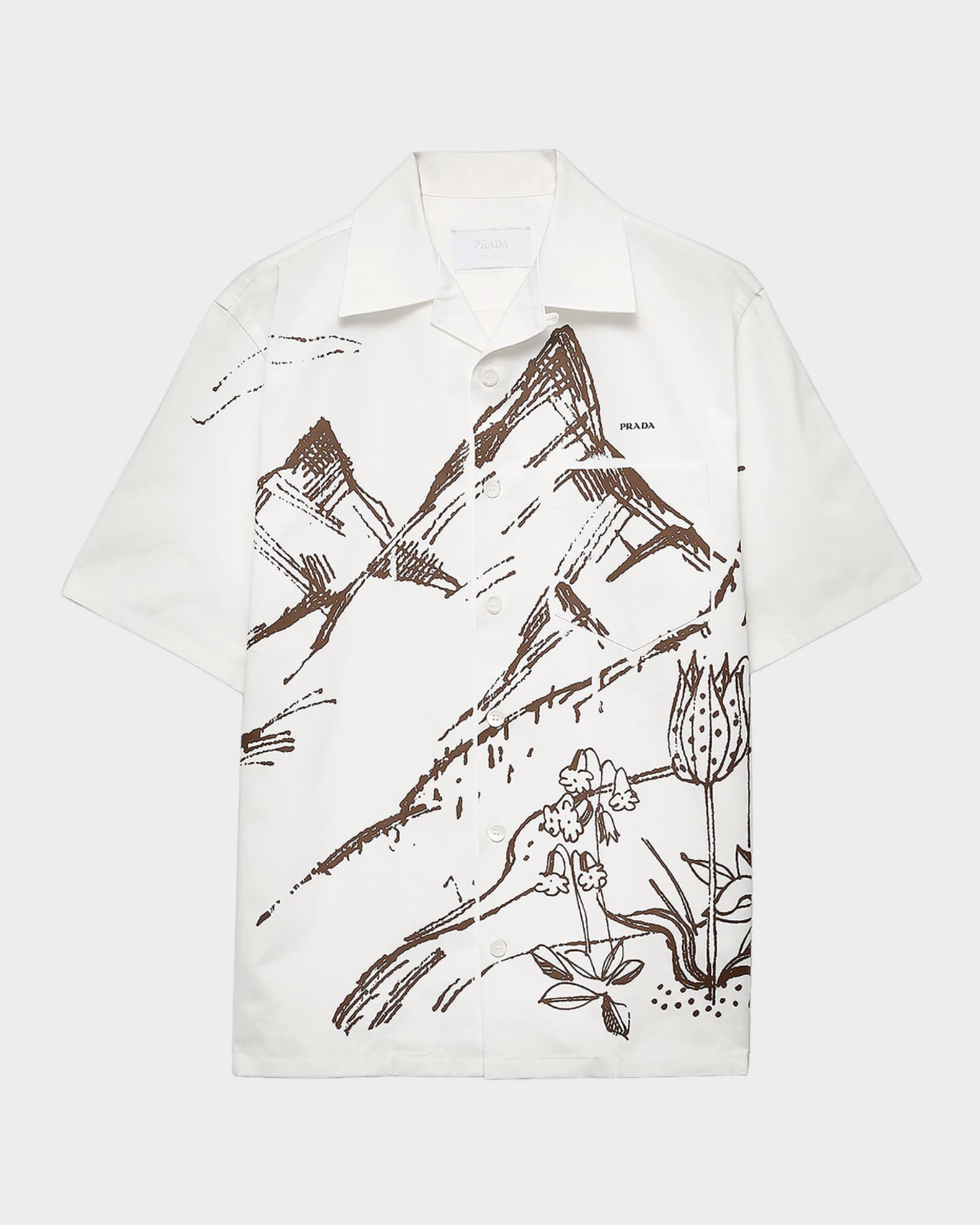 Prada Men's Mountain-Print Cotton Bowling Shirt | Neiman Marcus