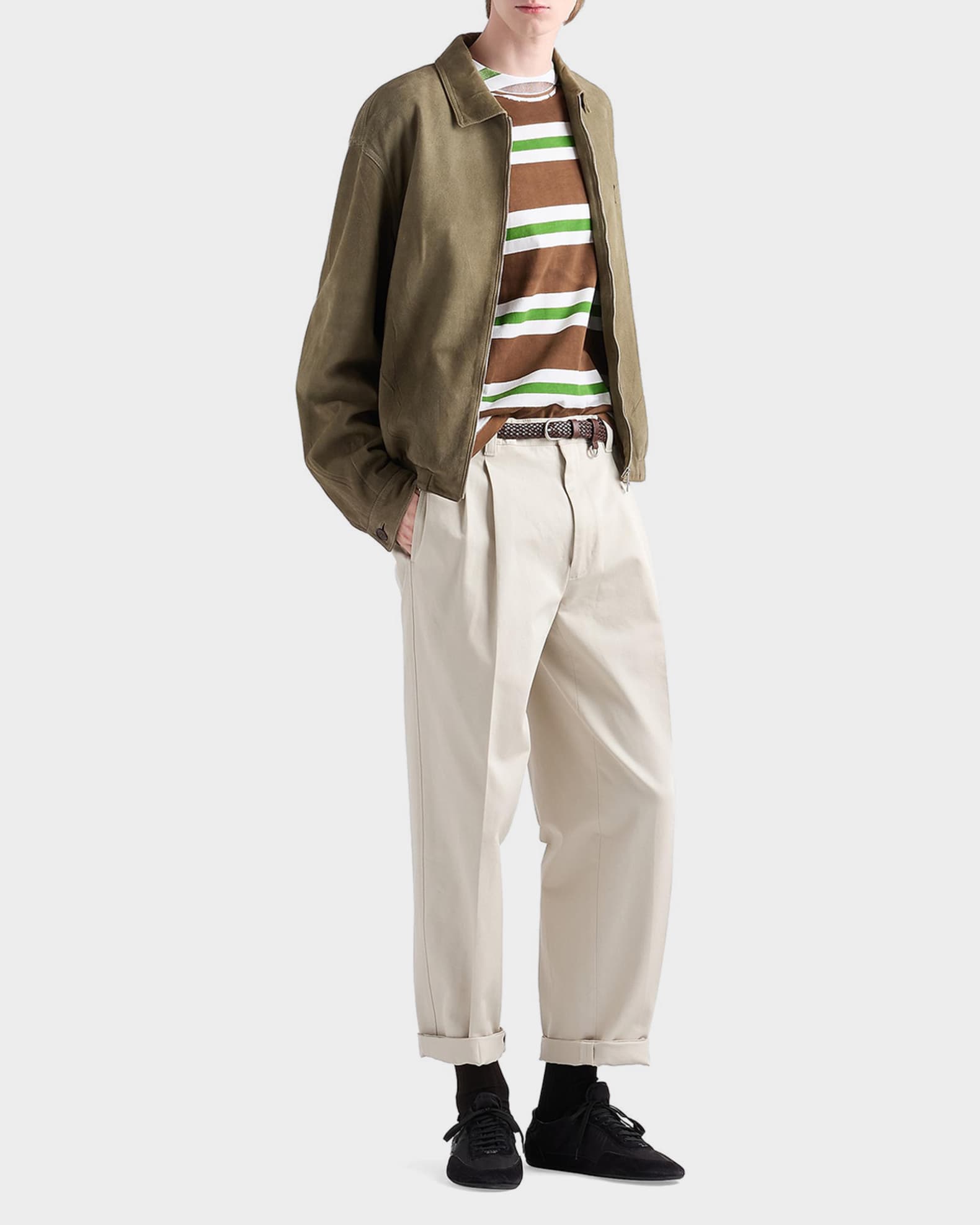 Prada Men's Stripe-Print Cotton T-Shirt | Neiman Marcus