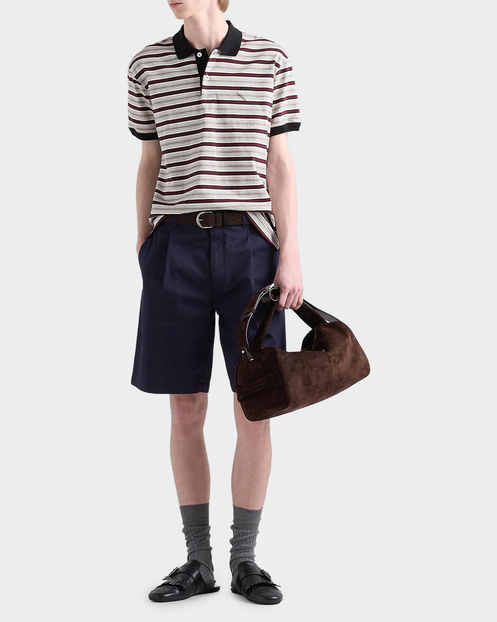 Prada Men's Striped Cotton Short-Sleeve Polo Shirt | Neiman Marcus