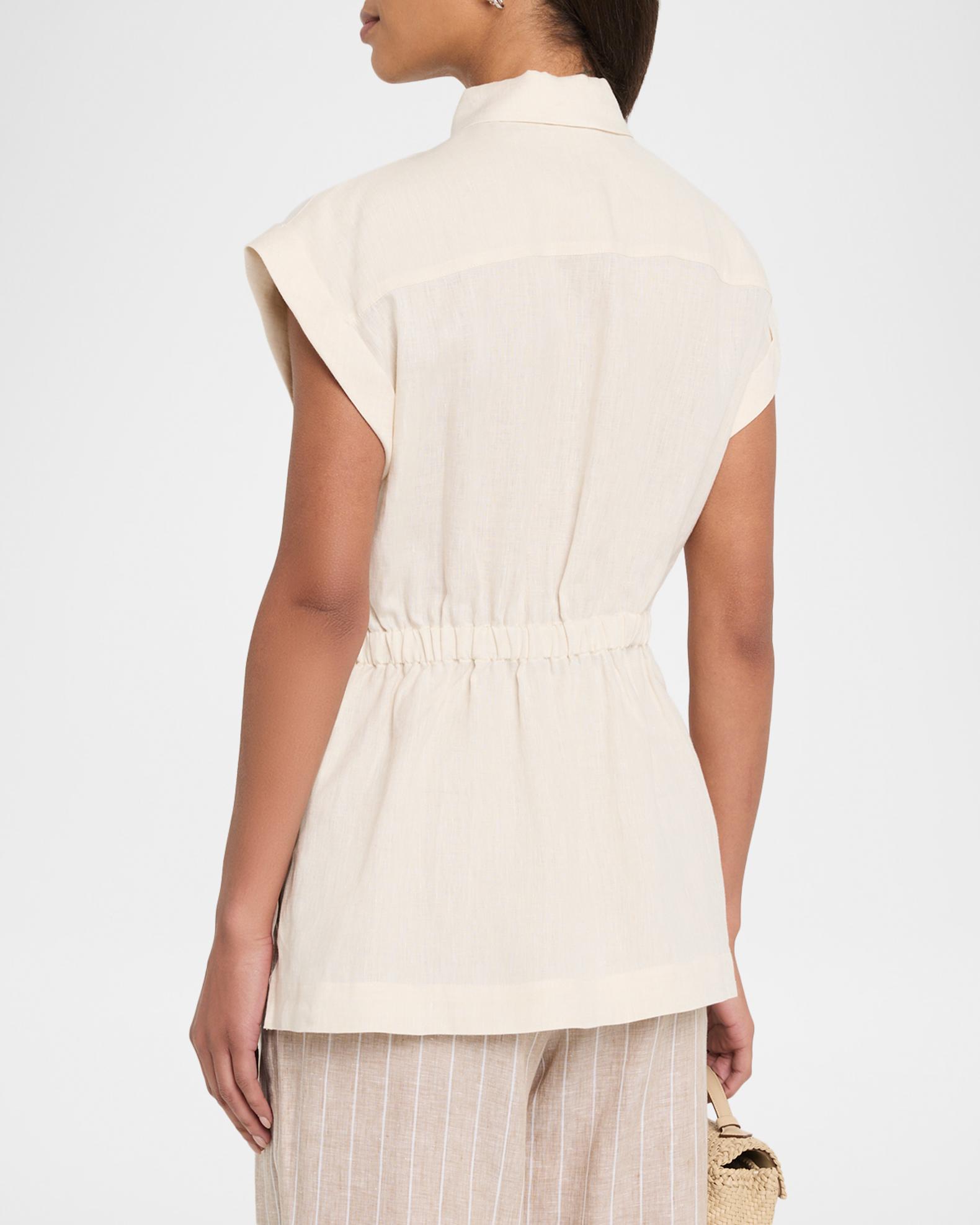 Peserico Drawstring Lightweight Linen Top | Neiman Marcus