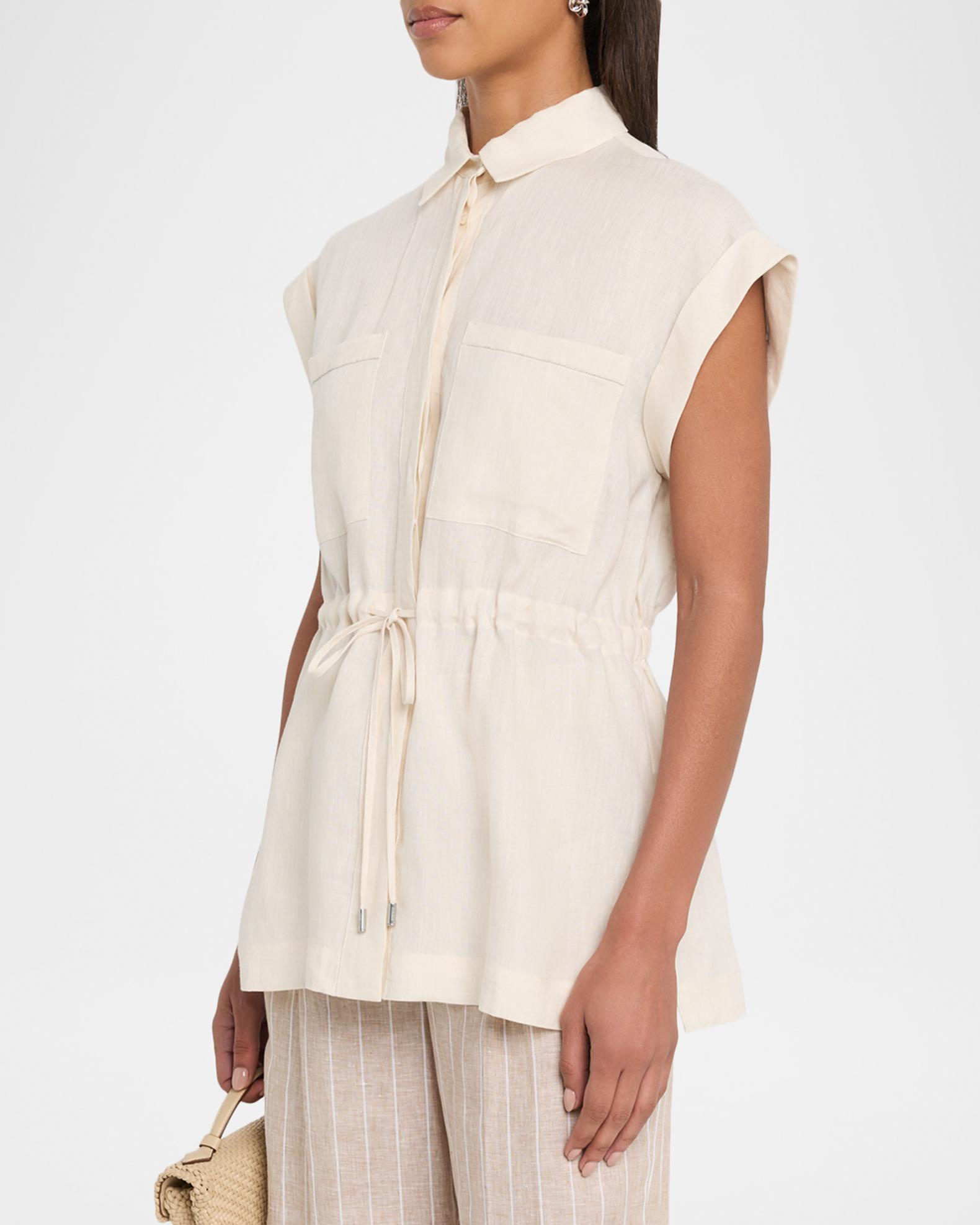 Peserico Drawstring Lightweight Linen Top | Neiman Marcus
