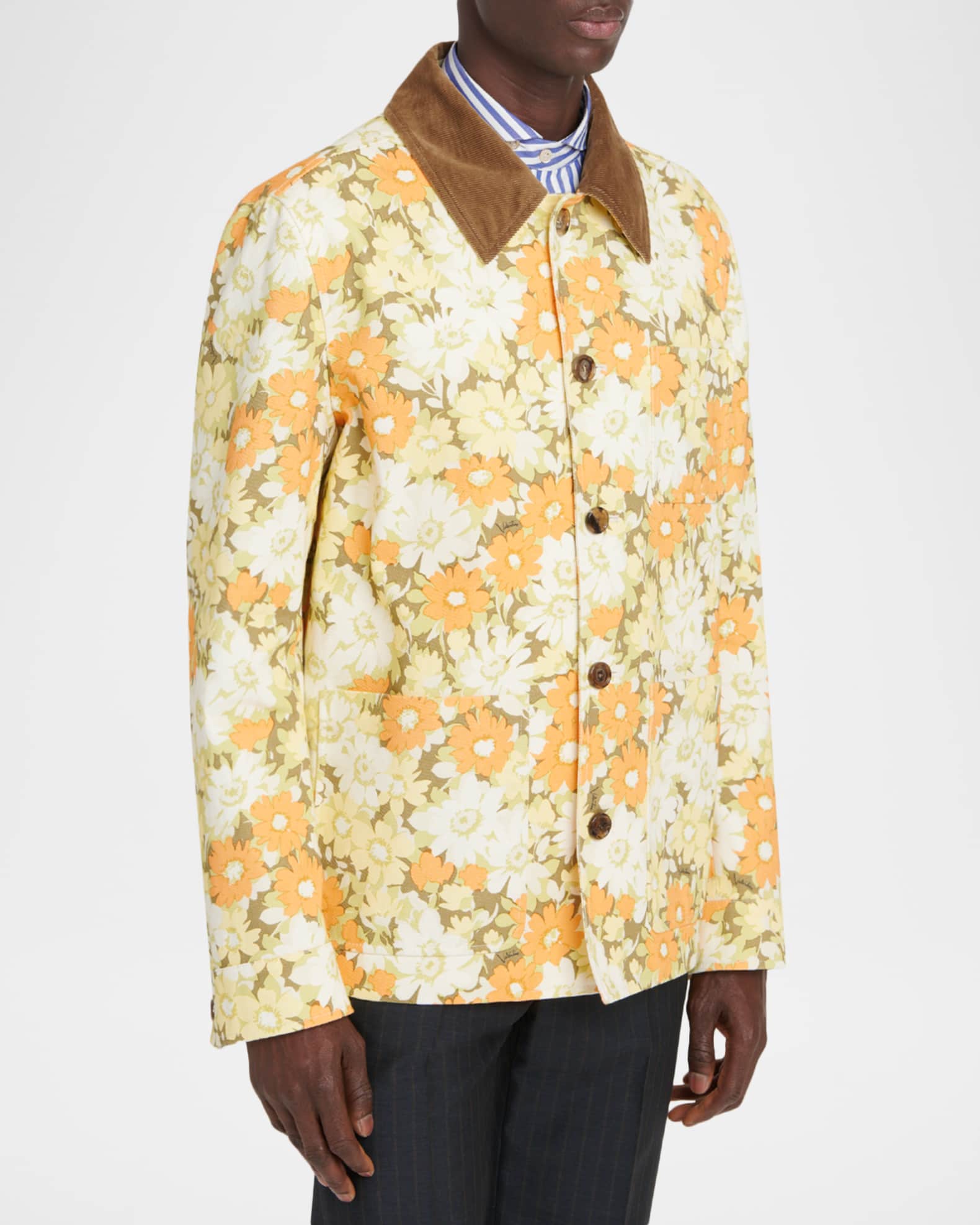 Valentino Garavani Men's Floral-Print Cotton Jacket | Neiman Marcus