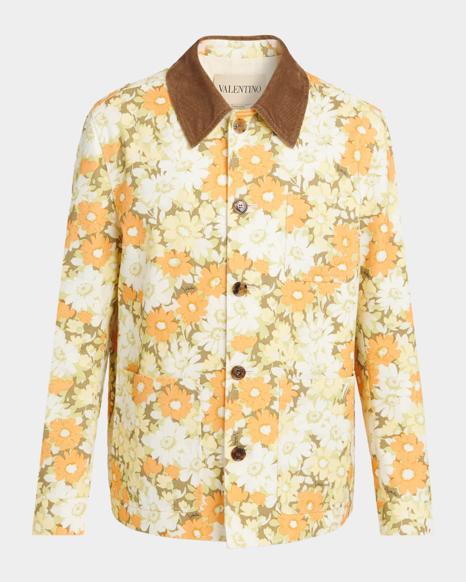 Valentino Garavani Men's Floral-Print Cotton Jacket | Neiman Marcus