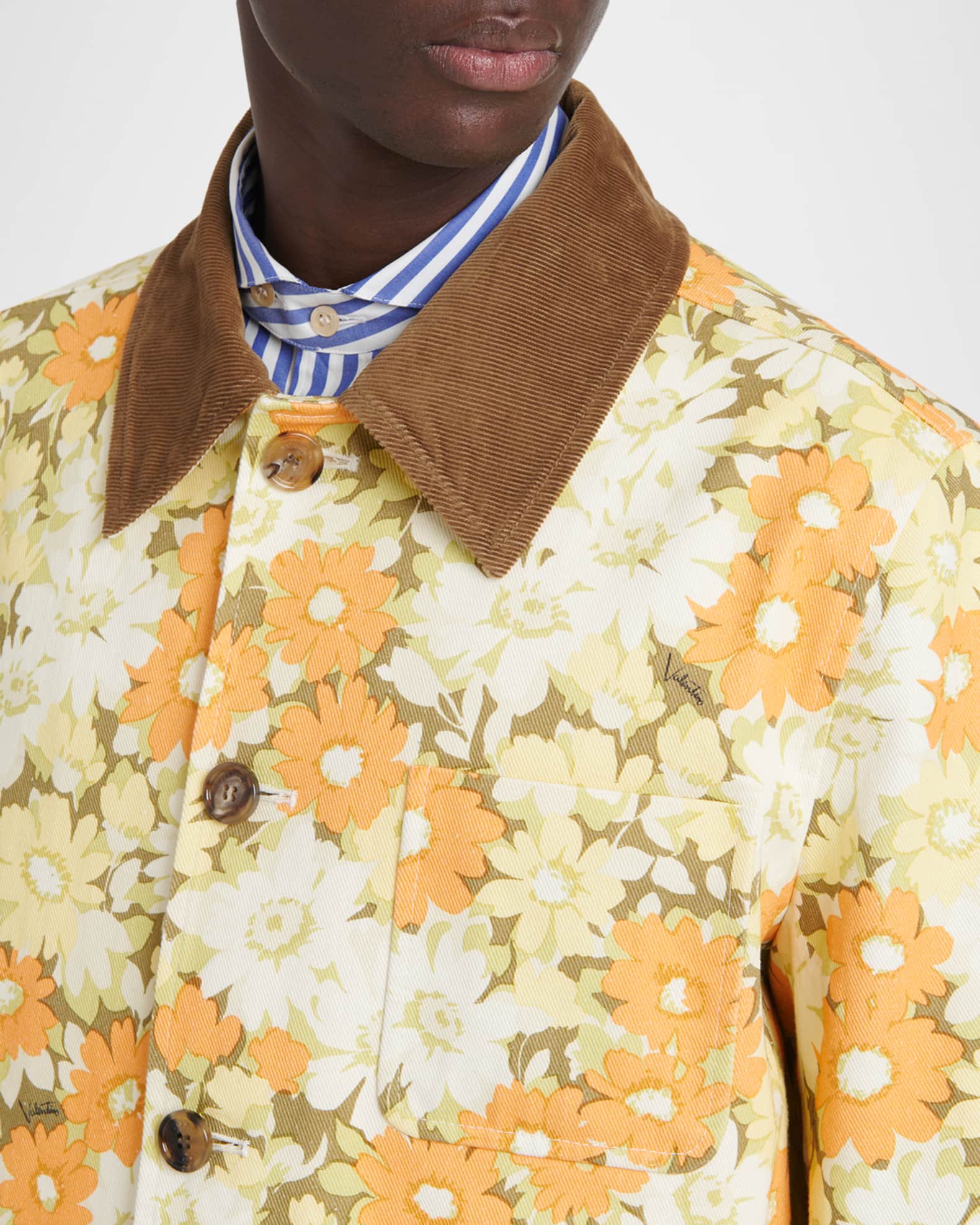 Valentino Garavani Men's Floral-Print Cotton Jacket | Neiman Marcus