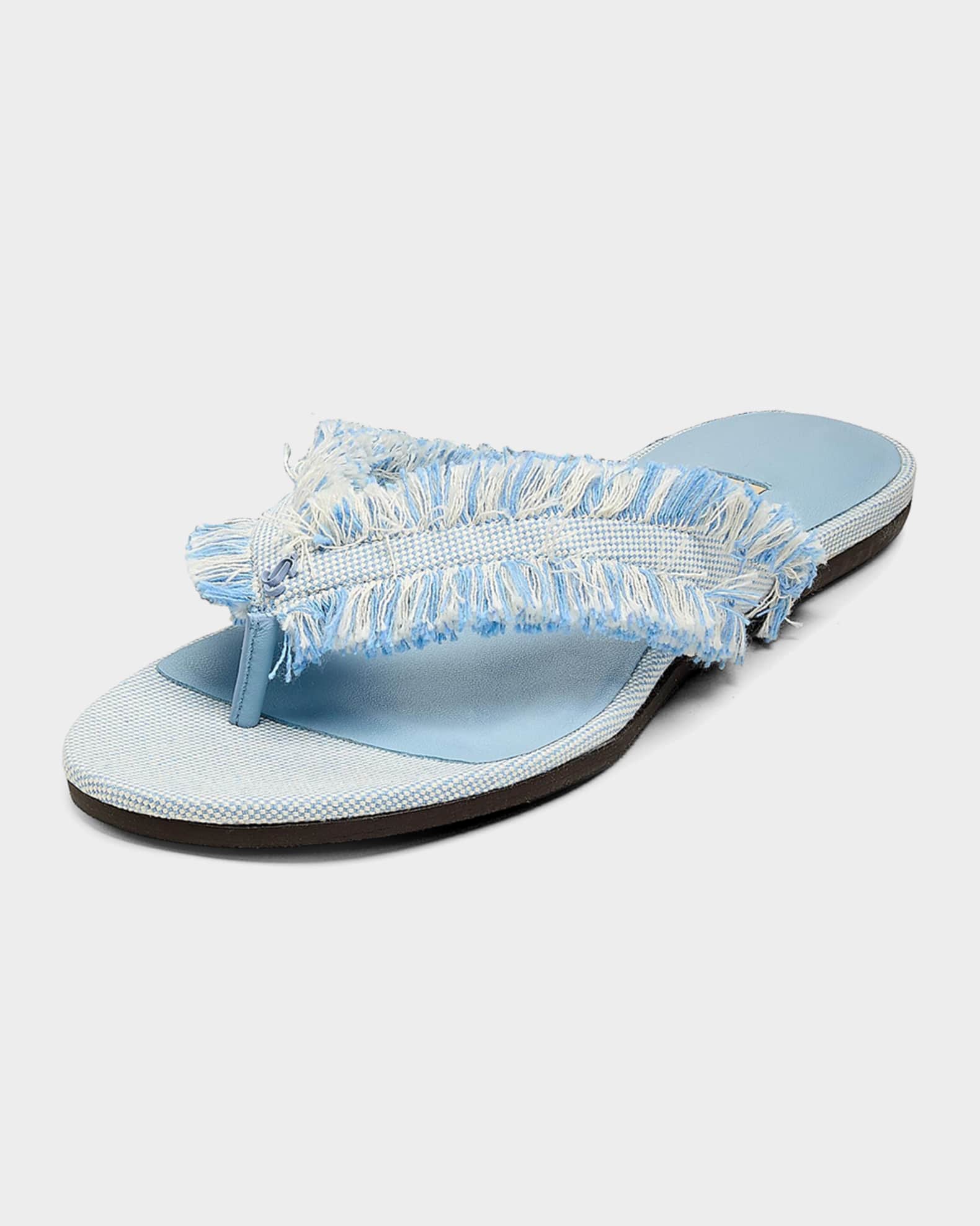 Bay Frayed Flecked Canvas Flat Thong Sandals | Neiman Marcus