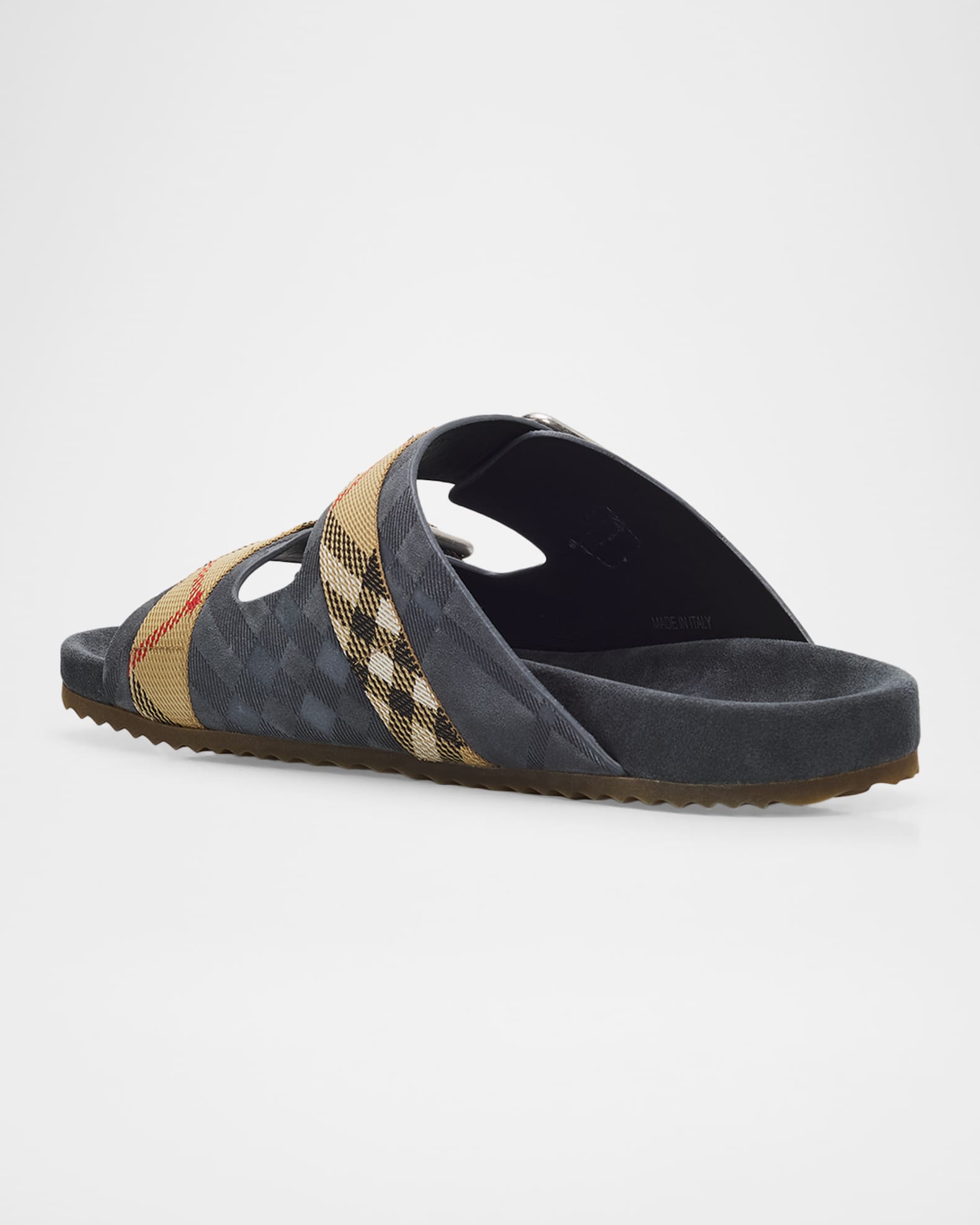 Burberry Men's Urchin Woven Check and Suede Double-Buckle Sandals