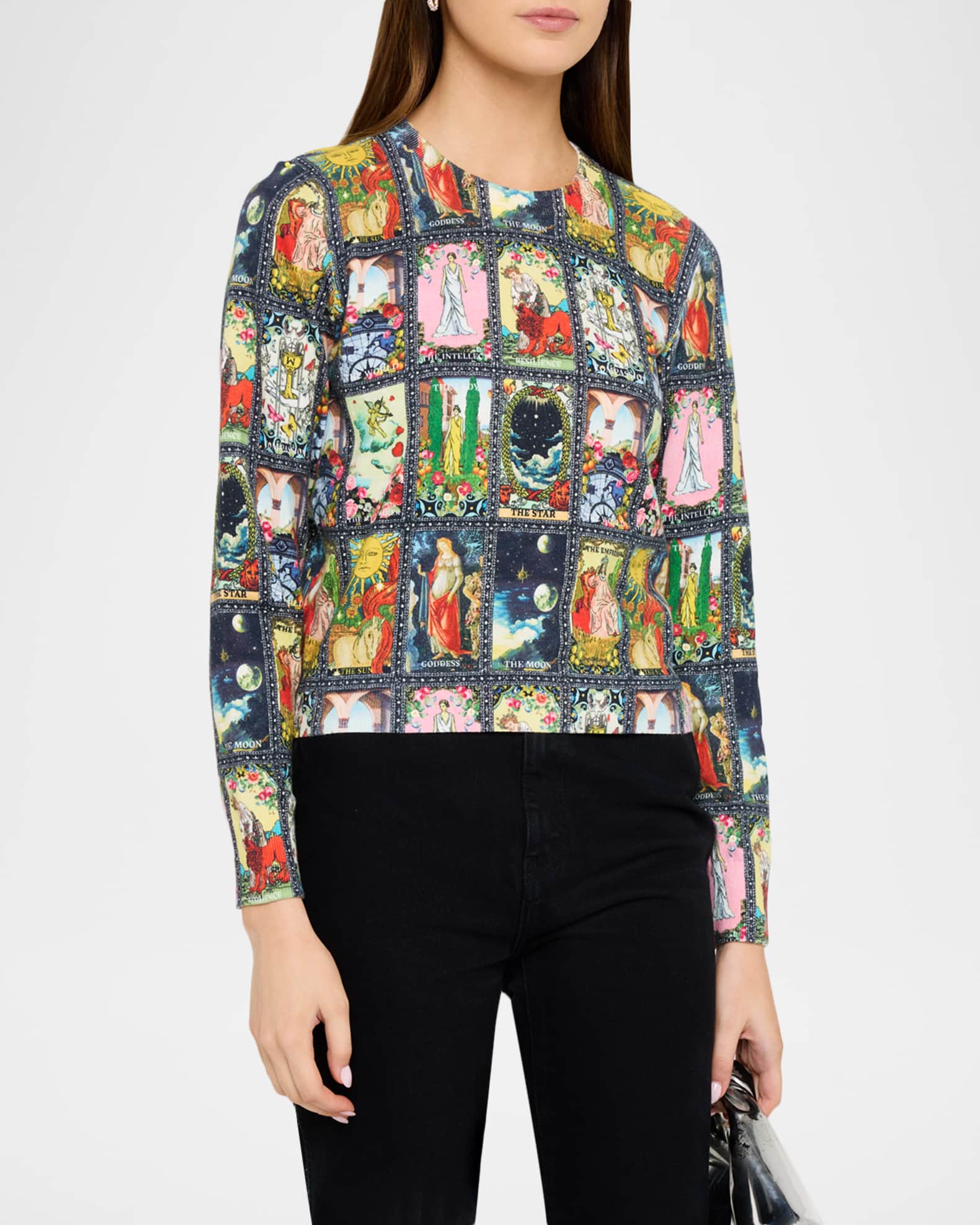 ALICE + OLIVIA Carolee Tarot Printed Crewneck Sweater | Neiman Marcus