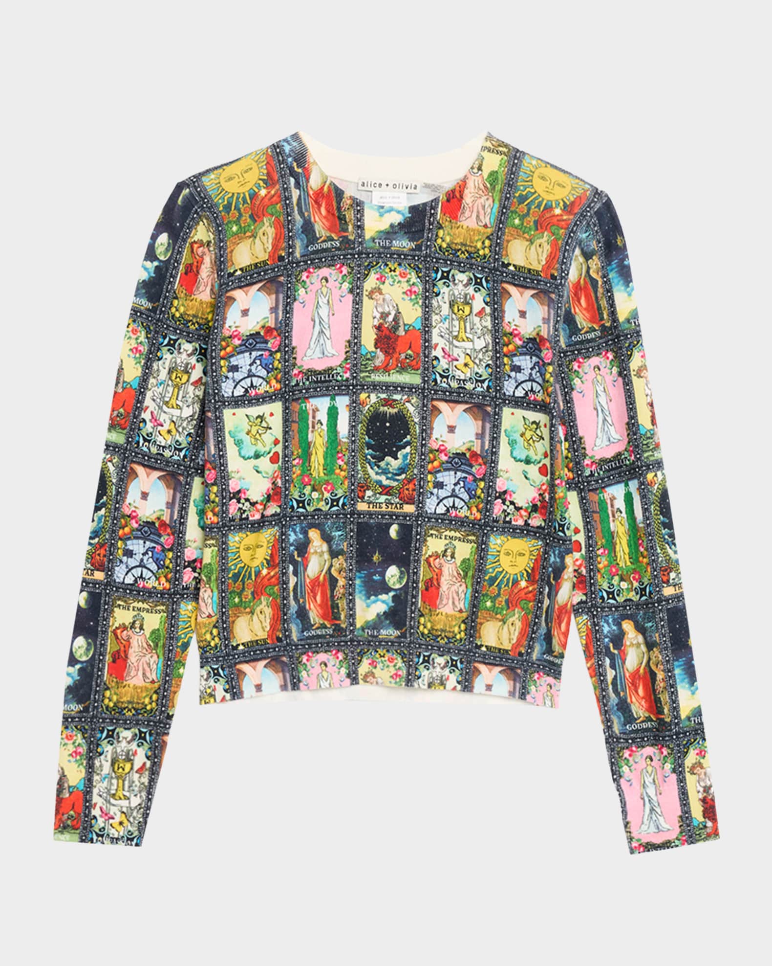 ALICE + OLIVIA Carolee Tarot Printed Crewneck Sweater | Neiman Marcus