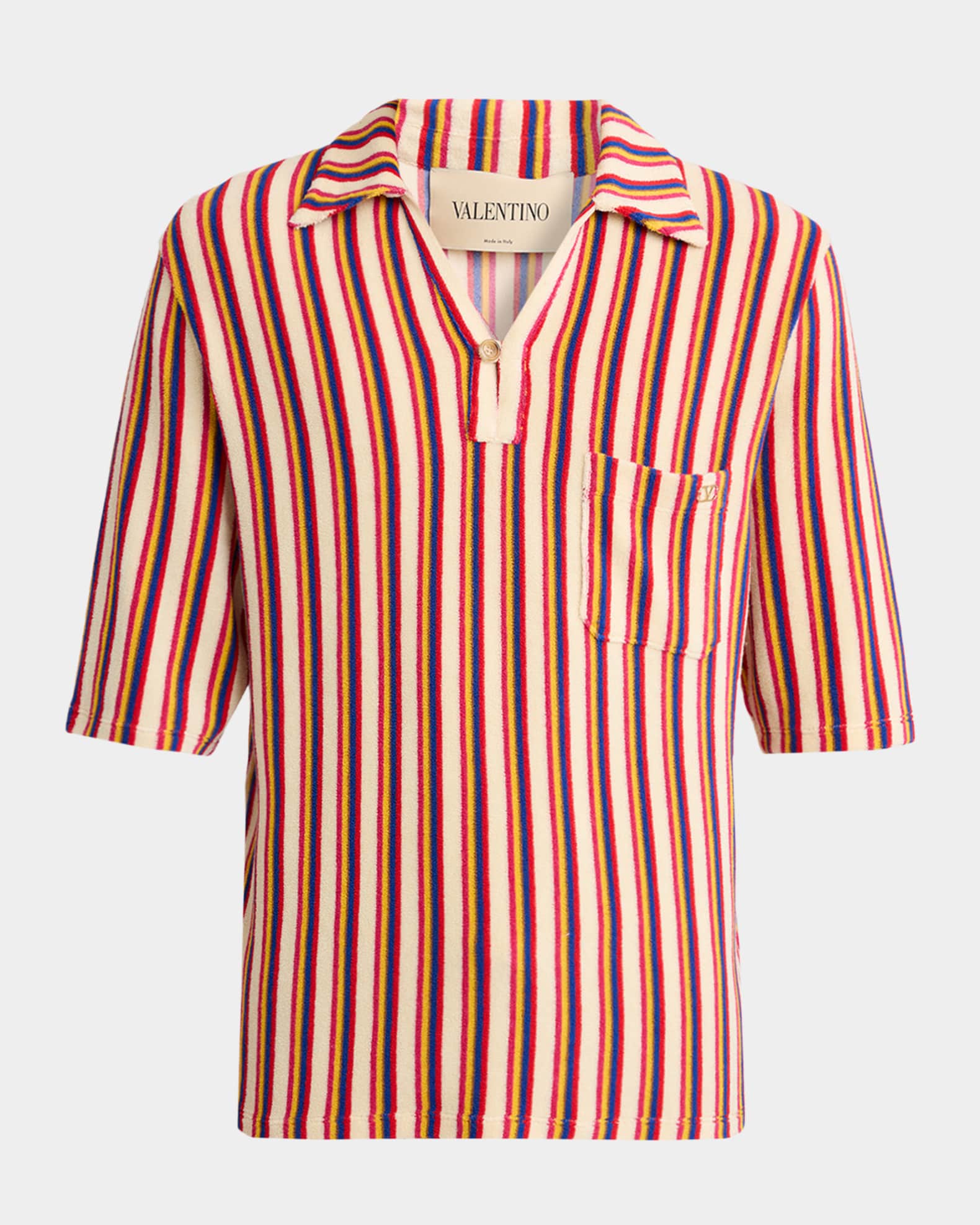 Valentino Garavani Men's Striped Toweling Camp Shirt | Neiman Marcus
