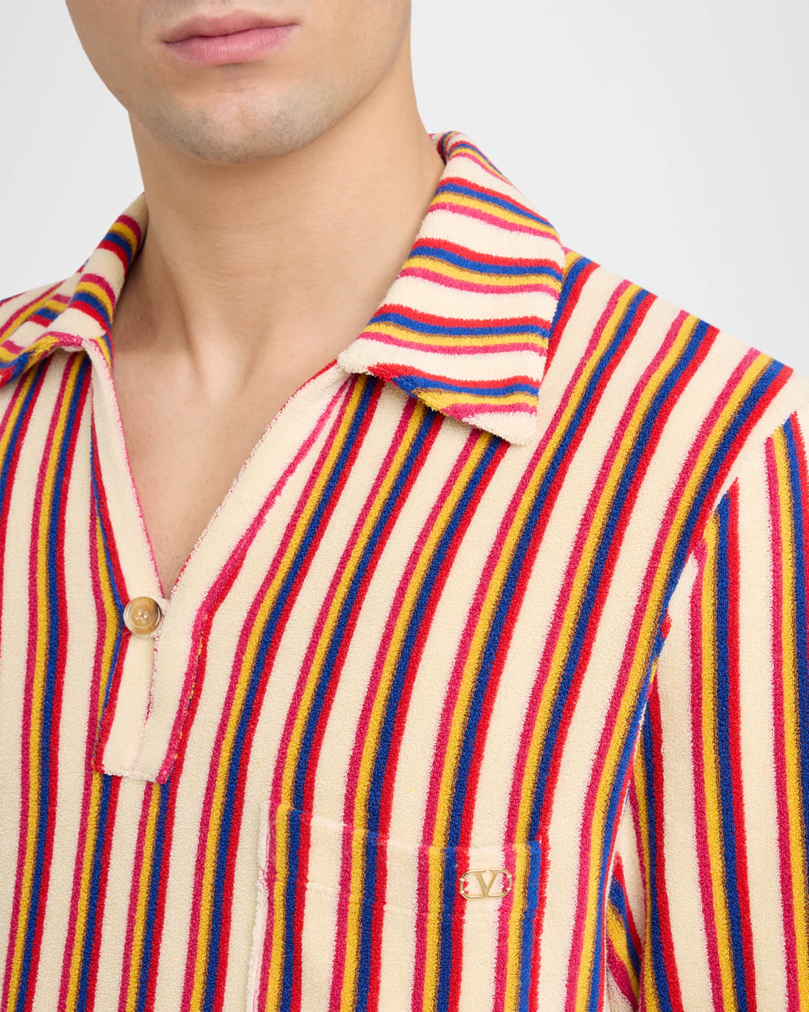 Valentino Garavani Men's Striped Toweling Camp Shirt | Neiman Marcus