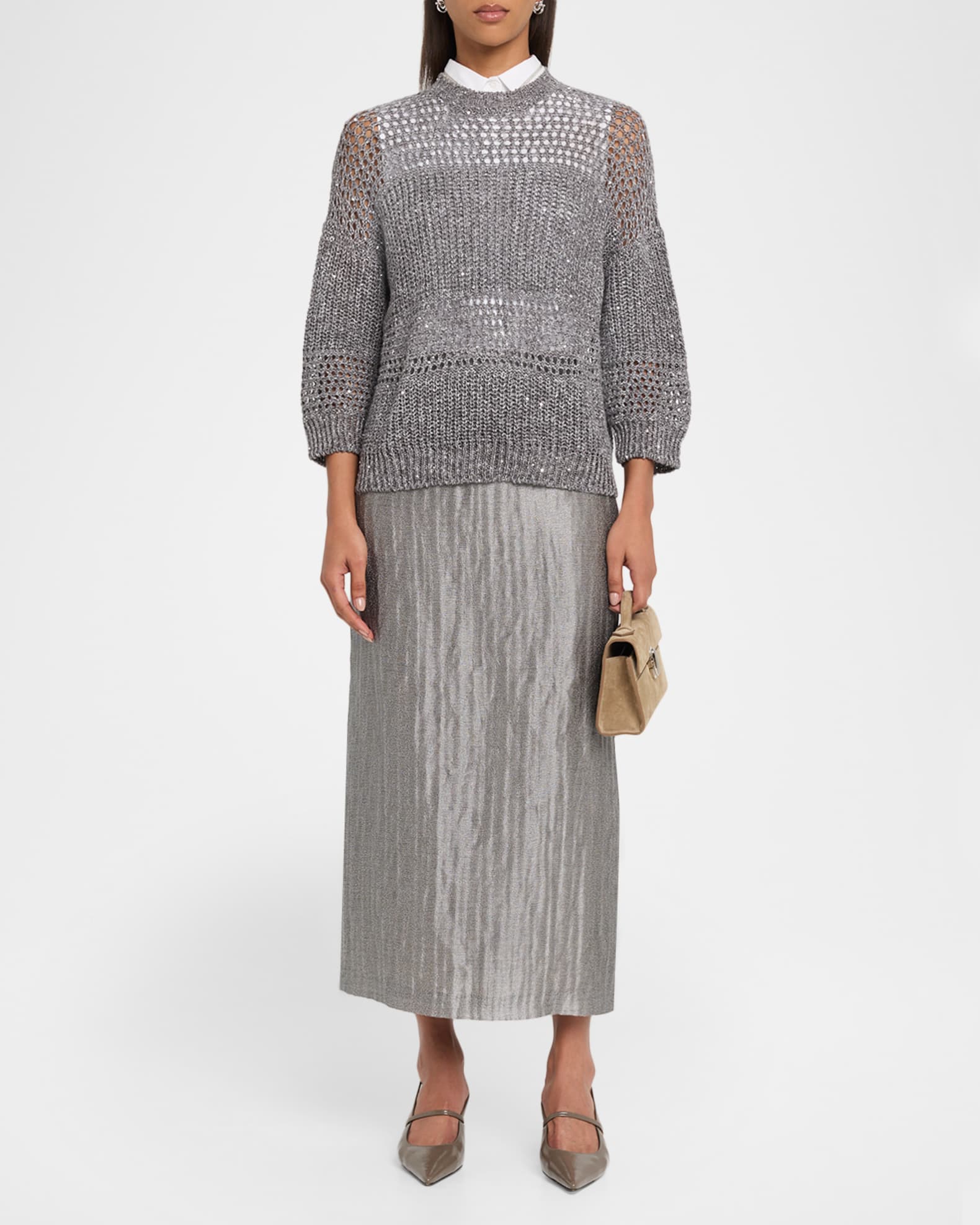 Peserico Tricot Sequin Open-Knit Sweater | Neiman Marcus