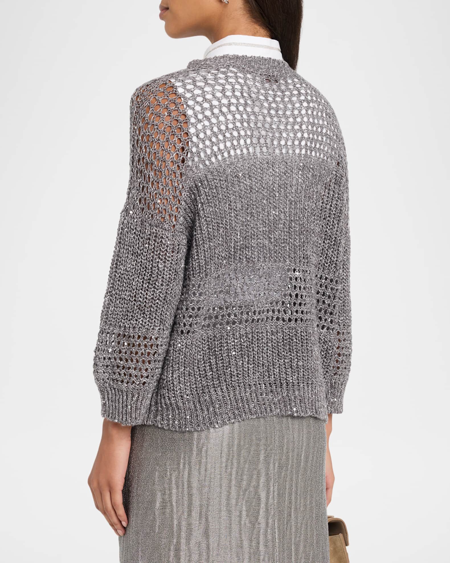 新品PESERICO・ペゼリコMADE IN ITALYニット11¥91.300 Peserico Tricot Sequin Open-Knit Sweater | Neiman Marcus