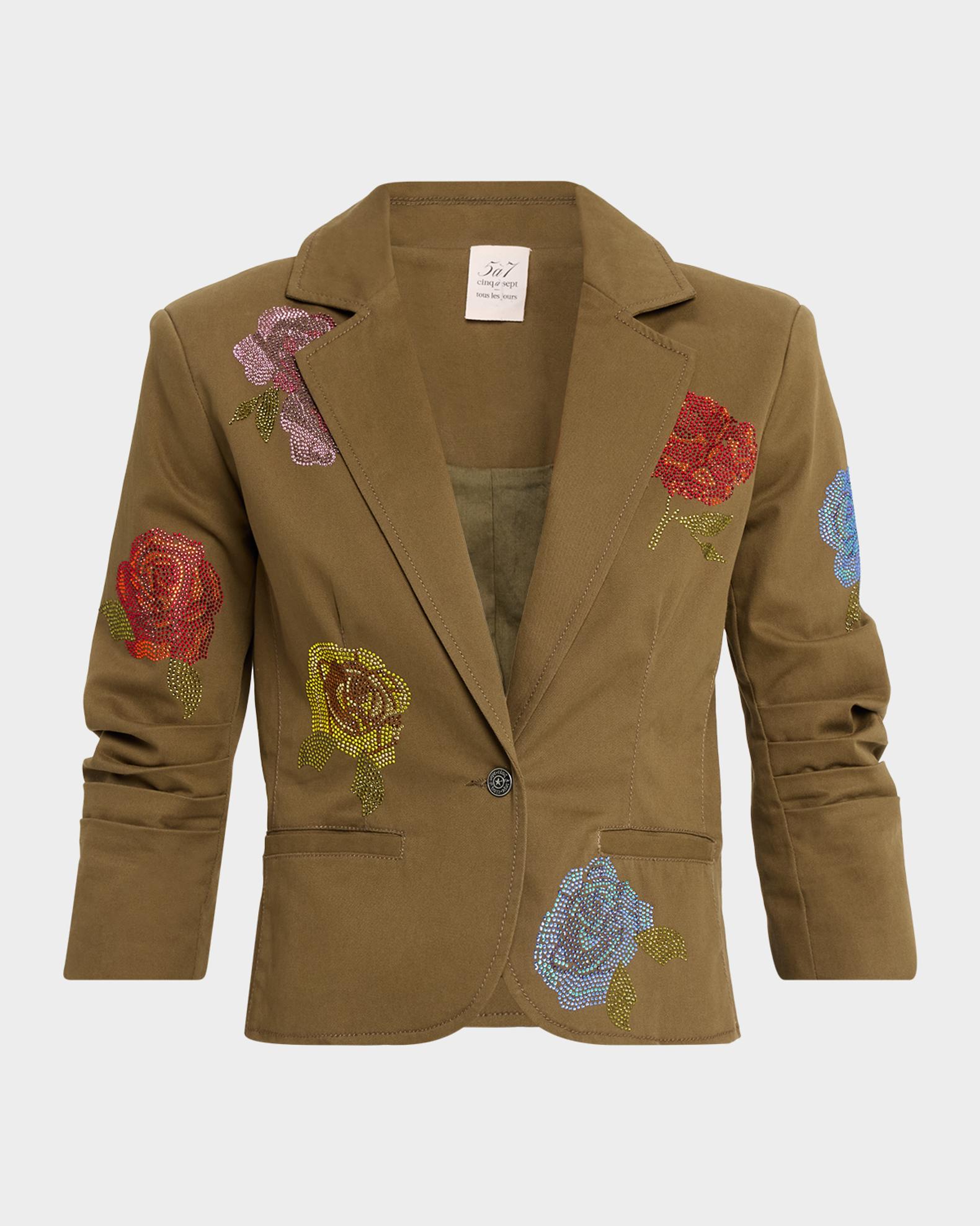 Cinq à Sept Cropped Heatset Roses Blazer | Neiman Marcus