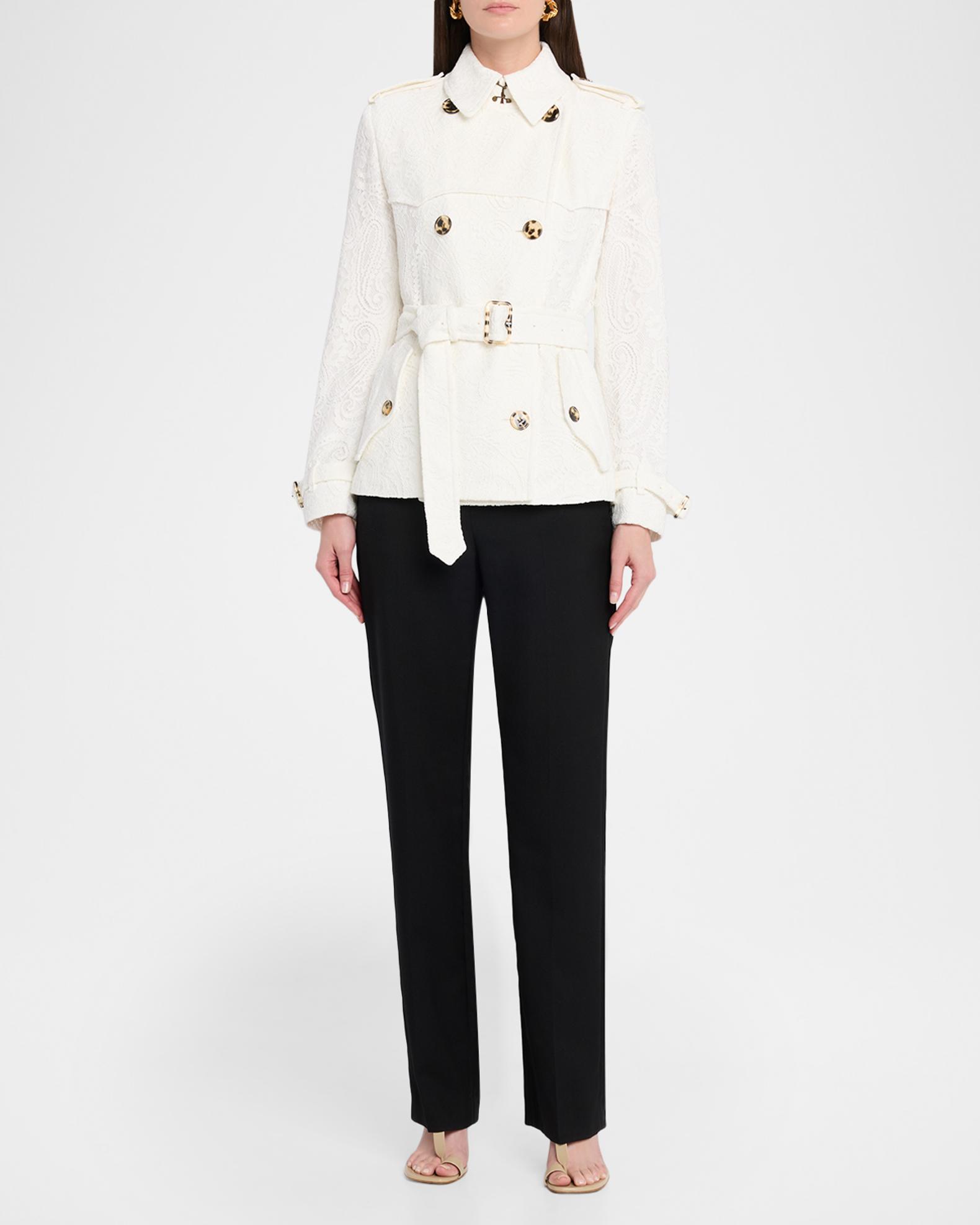 Burberry Foxfield Lace Double-Breasted Short Trench Jacket
