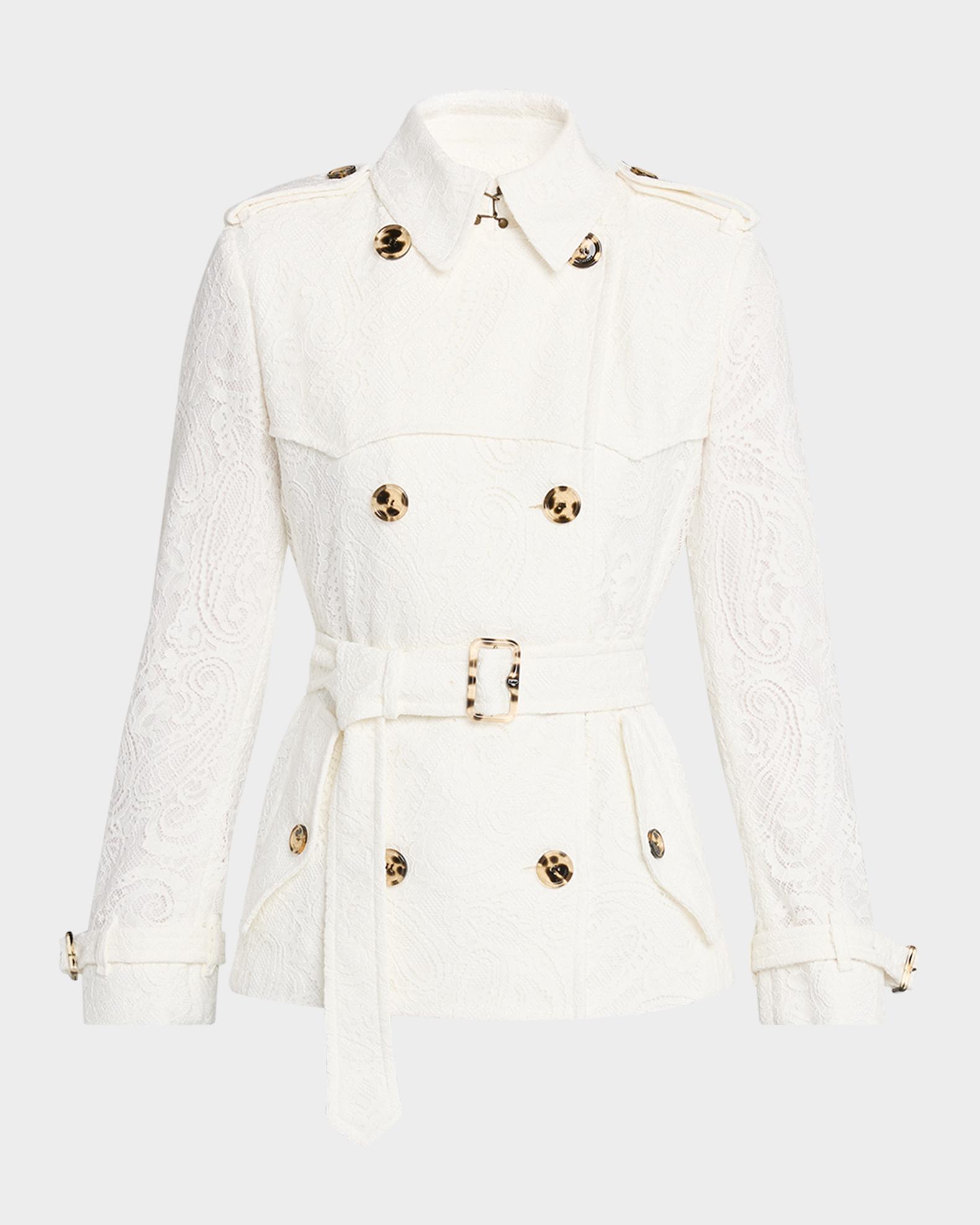 Burberry Foxfield Lace Double-Breasted Short Trench Jacket