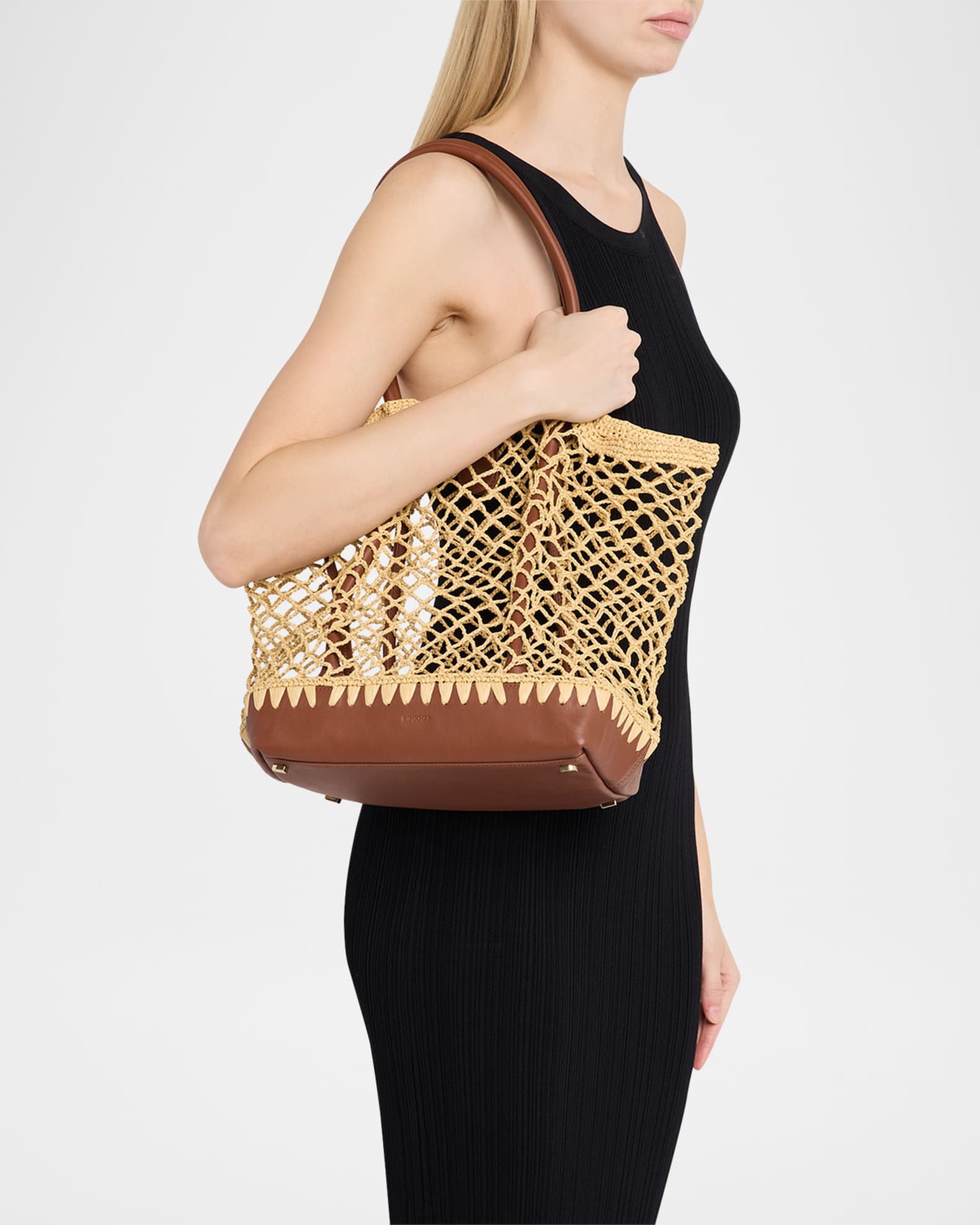 SIMKHAI Caspian Open-Work Raffia Tote Bag | Neiman Marcus